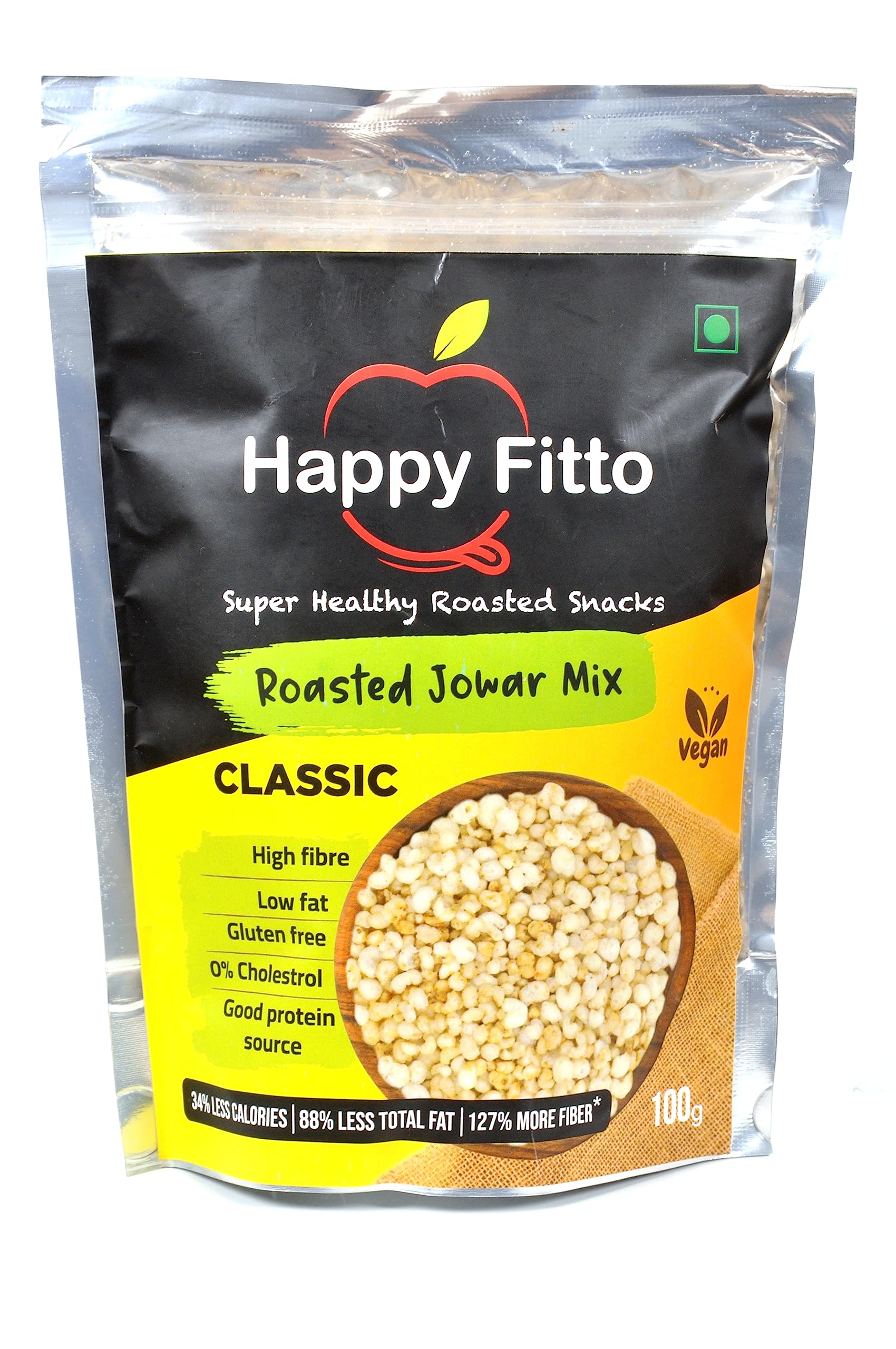 Happy Fitto Nutrient-Packed Roasted Jowar Puff - High Fiber, Low Fat, Gluten-Free, 0% Cholesterol, Protein-Rich, Low Calories, Millet-Based, Weight Loss Support - 100g (B0C8B6PJK4) Amazon Price History, Amazon Price Tracker