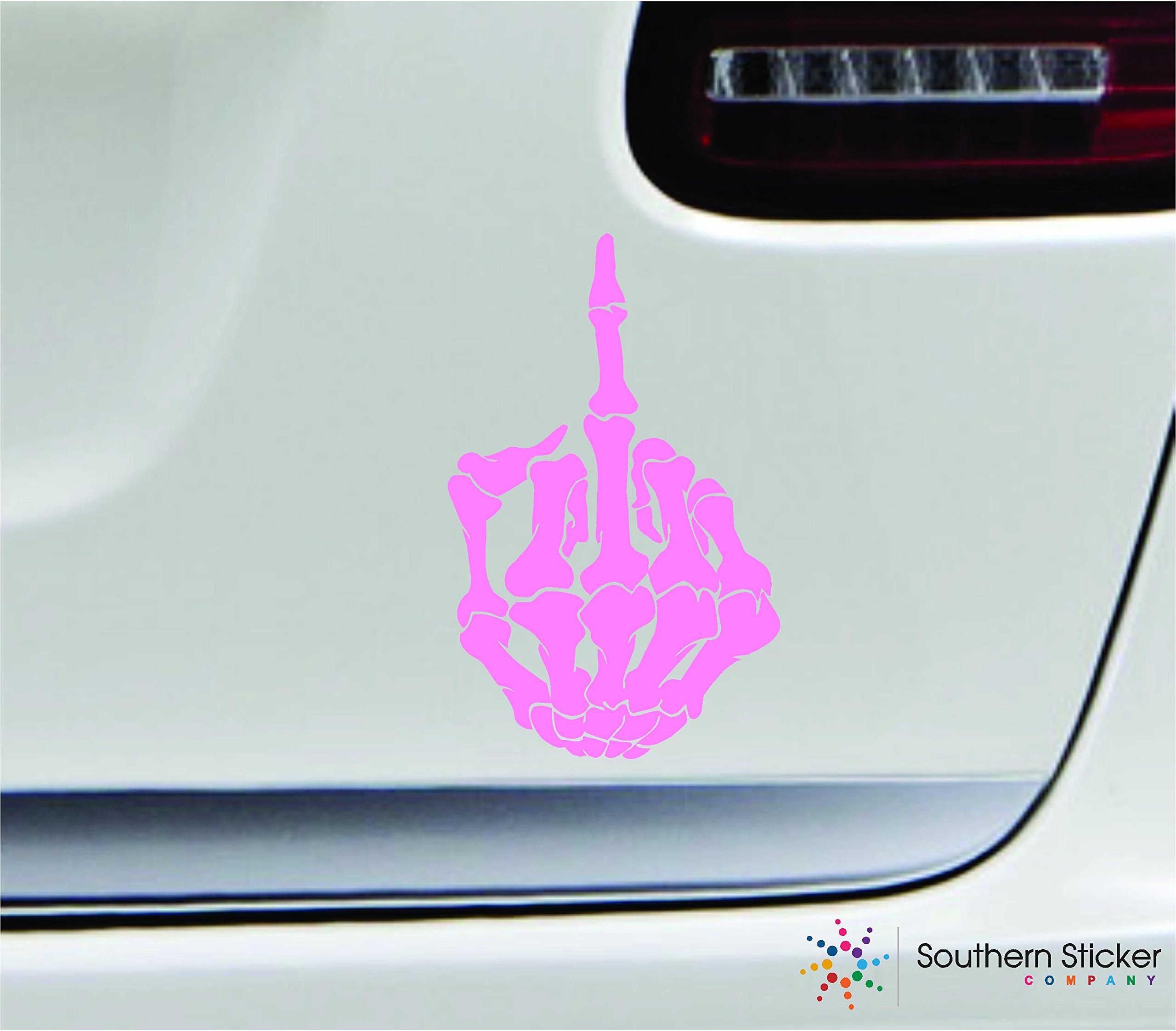 Skeleton Middle Finger 7x4.4 Soft Pink Funny The Bird Humor United States America Color Sticker State Decal Vinyl - Made and Shipped in USA