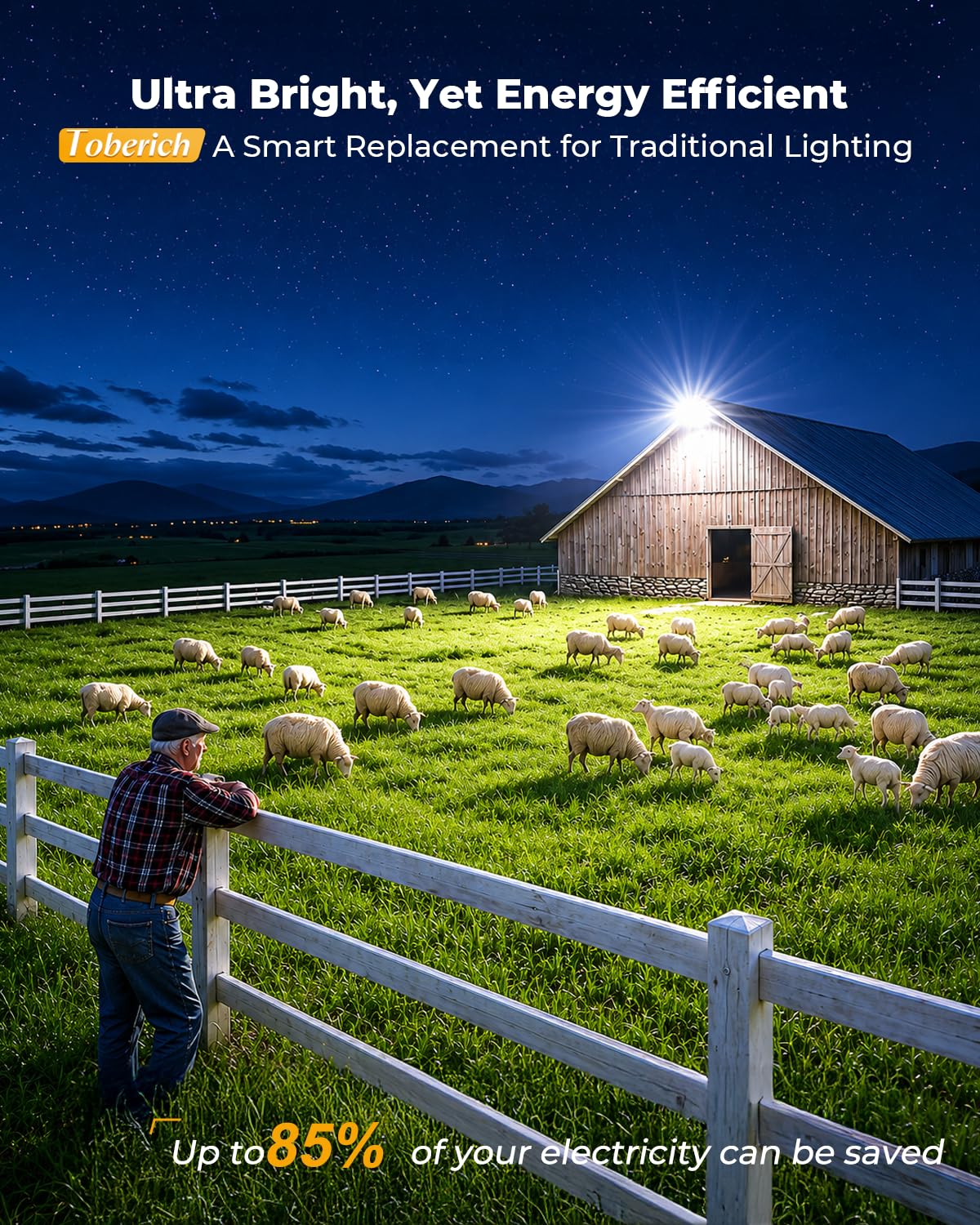toberich - 4-pak lamp LED do stodoły 150 W, 18000 lm, oświetlenie zewnętrzne z fotokomórką 6500 K, regulowany kąt, IP66 światło dzienne, wodoszczelne, do GCD-01