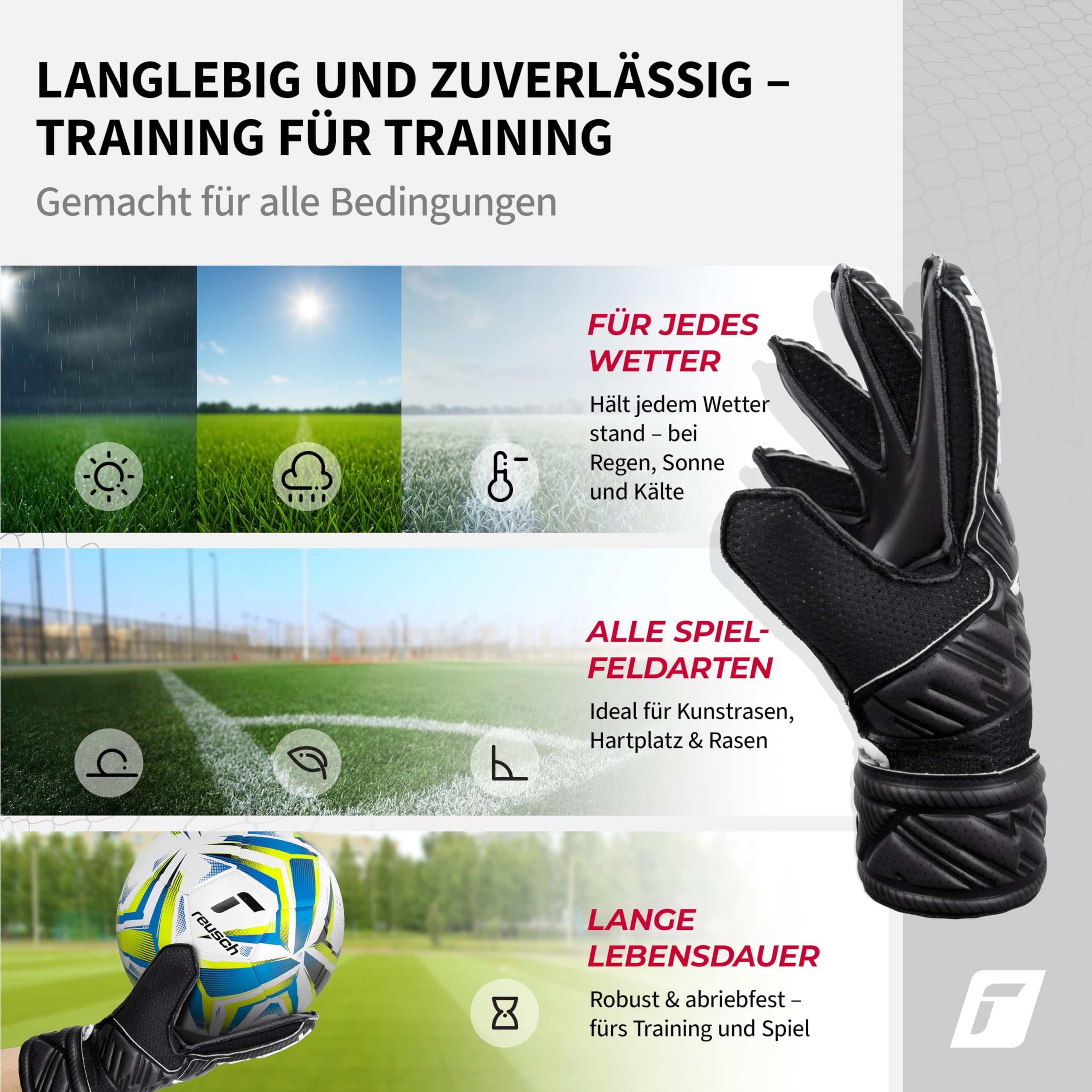 Reusch Attrakt Junior Unisex rękawice bramkarskie z zewnętrznymi szwami i solidną powłoką, odpowiednie do wszystkich powierzchni boisk piłkarskich dla dzieci, chłopców