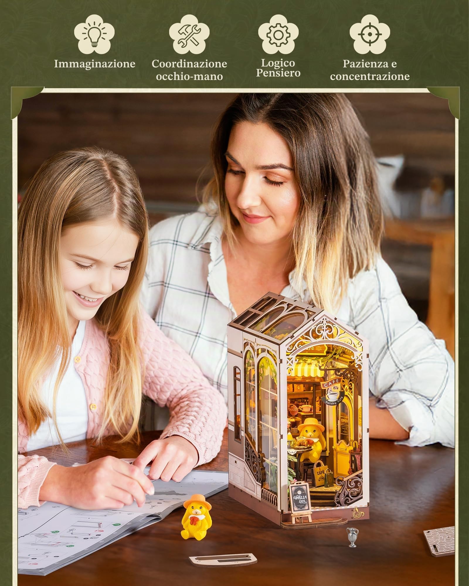ROBOTIME Book Nook Kit per adulti – Holiday Café, kit fai da te casa in miniatura, decorazione per libreria, regalo creativo per ragazzi e adulti