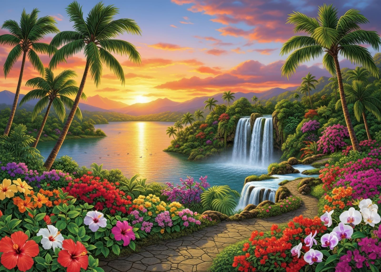 Bullglesup Puzzles for Adults 1000 Pieces, Sunset Waterfall Jigsaw with Poster Letter on Back, Unique Pieces Fit Well No Dust (27.5"x19.6") โ image 1
