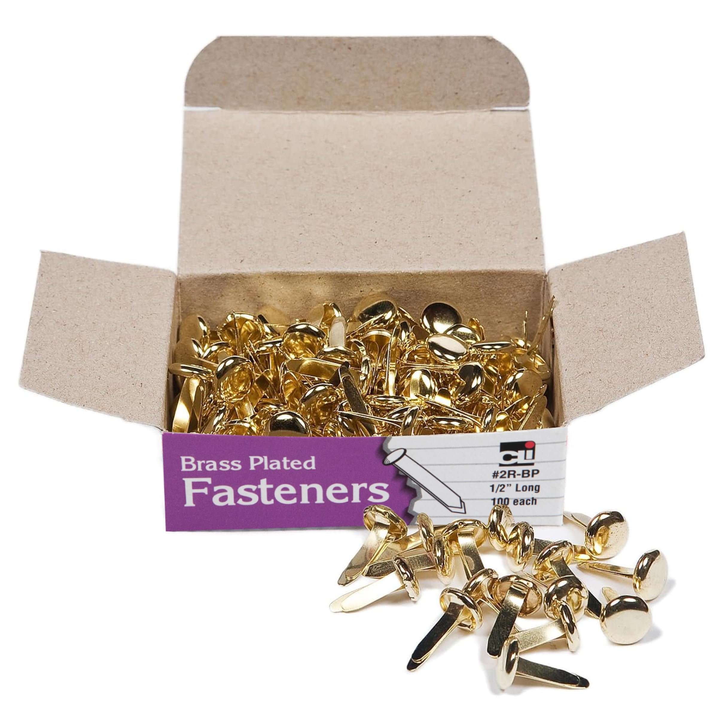 Charles Leonard Fasteners, Round Head, Brass Plated, 1/2 Inch Shank, 8 MM Head, 100-Pack (2R-BP)