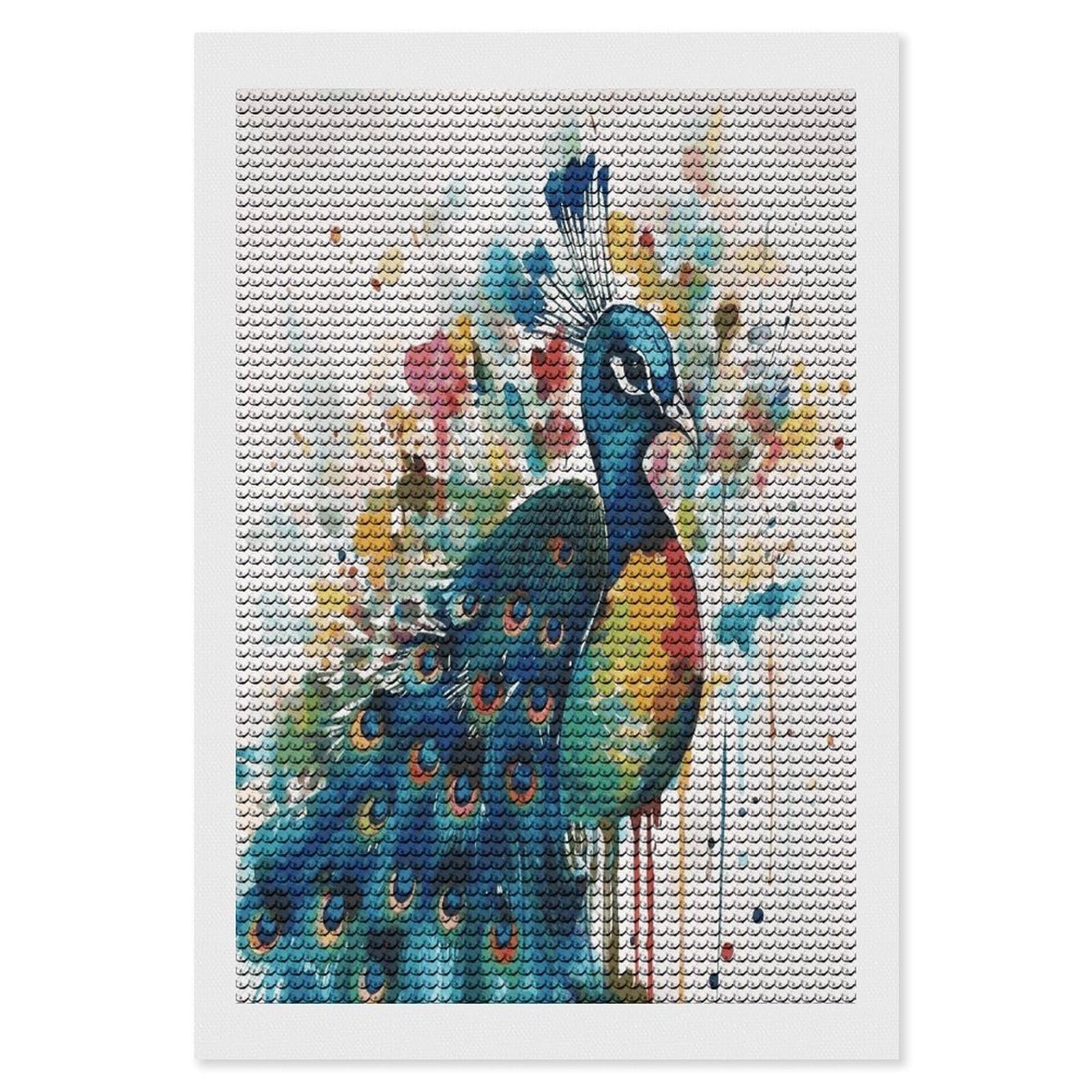 JTREHY Watercolor Peacock Diamond Art Kits Personalized DIY Round Diamond Painting Kits for Beginner Full Drill Diamonds Dots Paintings for Adults Gem Art Crafts Home Decor