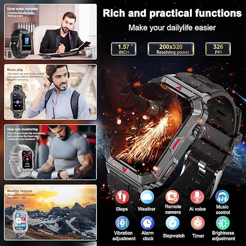 Miniatura 6 de Reloj inteligente militar para hombre, con Bluetooth, para llamadarecepción, reloj táctico de seguimiento de fitness, pantalla HD de 1.57 pulgadas