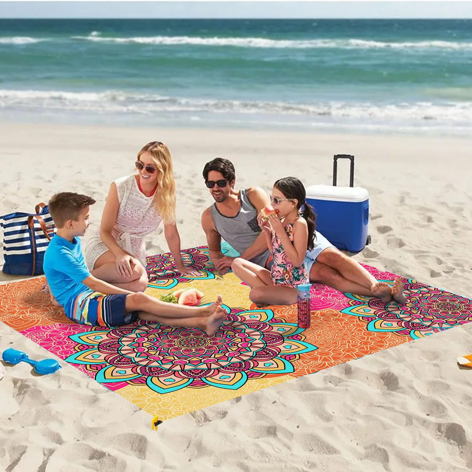 lineno Coperta da Spiaggia Impermeabile,Anti Sabbia Tappetino da Spiaggia 230x200cm Portatile Giardino Coperte da Picnic con 4 Picchetti Fixed per Spiaggias Campeggio Pic-nic Attività All'aperto
