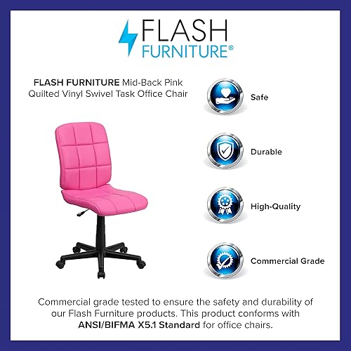 Miniatura 10 de Flash Furniture - Silla giratoria de respaldo medio de vinilo, acolchada, color negro Rosado,Gris,Negro