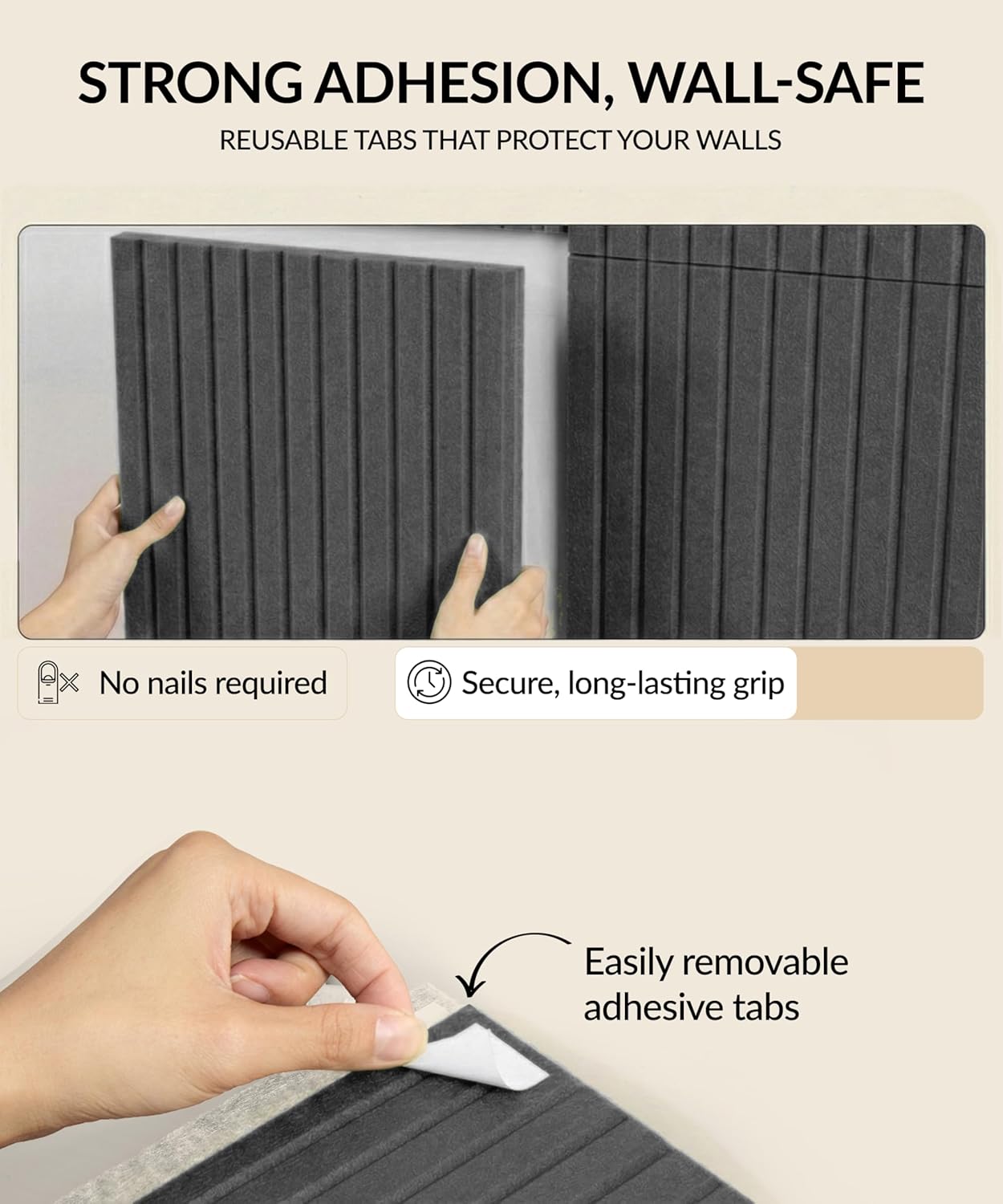 Large Cork Board Alternative 48" x 36" with Push PINS & Wall Safe Adhesive Tabs – Push pin Board for Walls in Home or Office, Felt Bulletin Board Tiles, Versatile Felt Board Layout, Smoky Grey