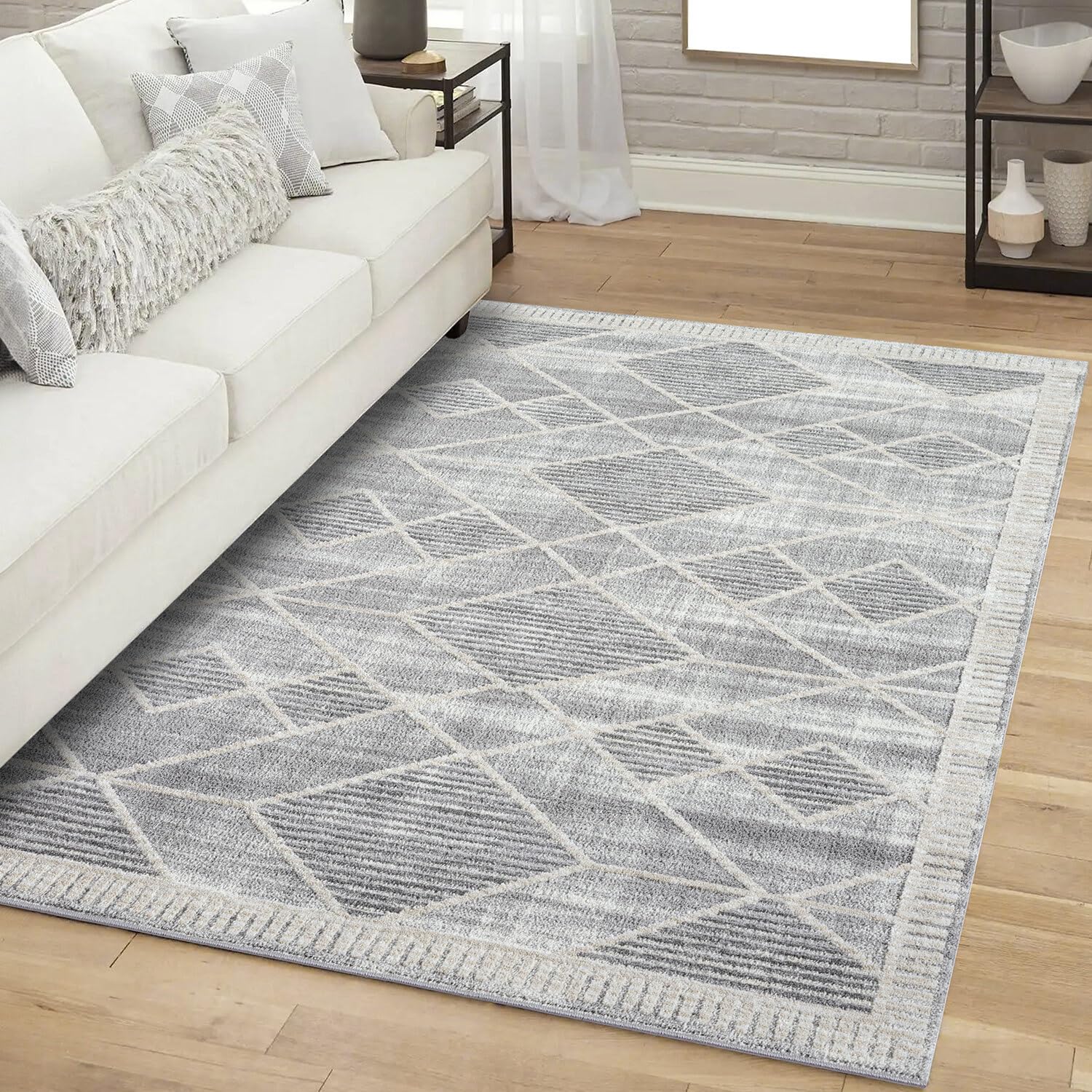 carpet city Teppich Kurzflor Wohnzimmer - Grau - 120x170 cm Rechteckig - Raute-Muster, Meliert - 3D-Effekt