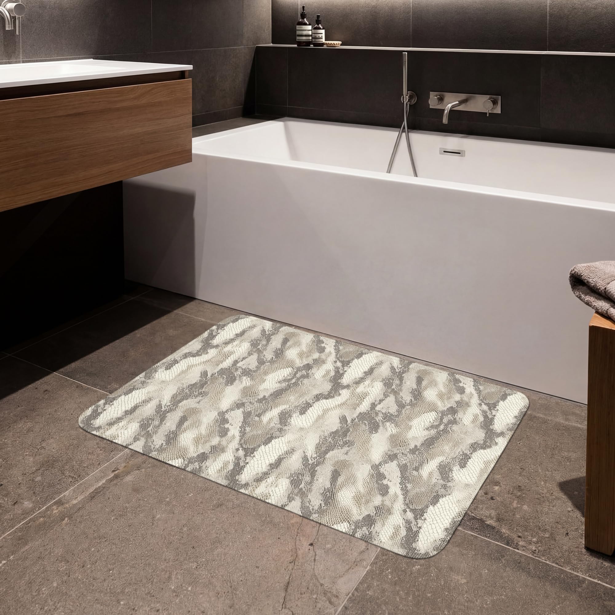 Alfombras Baño Rectangular 90x60 cm Alfombra Ducha Lavable Tapete Bath Mat Non Slip Antideslizante Bathroom Decoracion Shower Serpiente - Patrón - Topo
