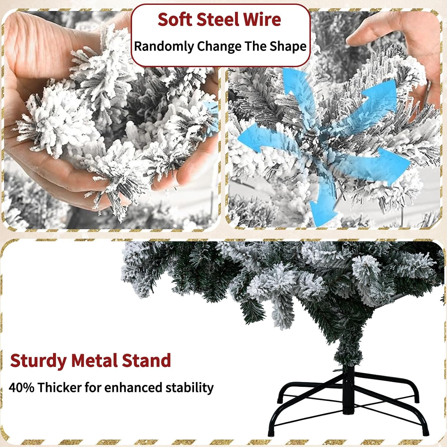5FT Snow Flocked Artificial Christmas Tree,Full White Christmas Tree with 1300 Premium PVC Branches, Xmas Tree with Sturdy Metal Stand for Home, Shops, Party Decoration