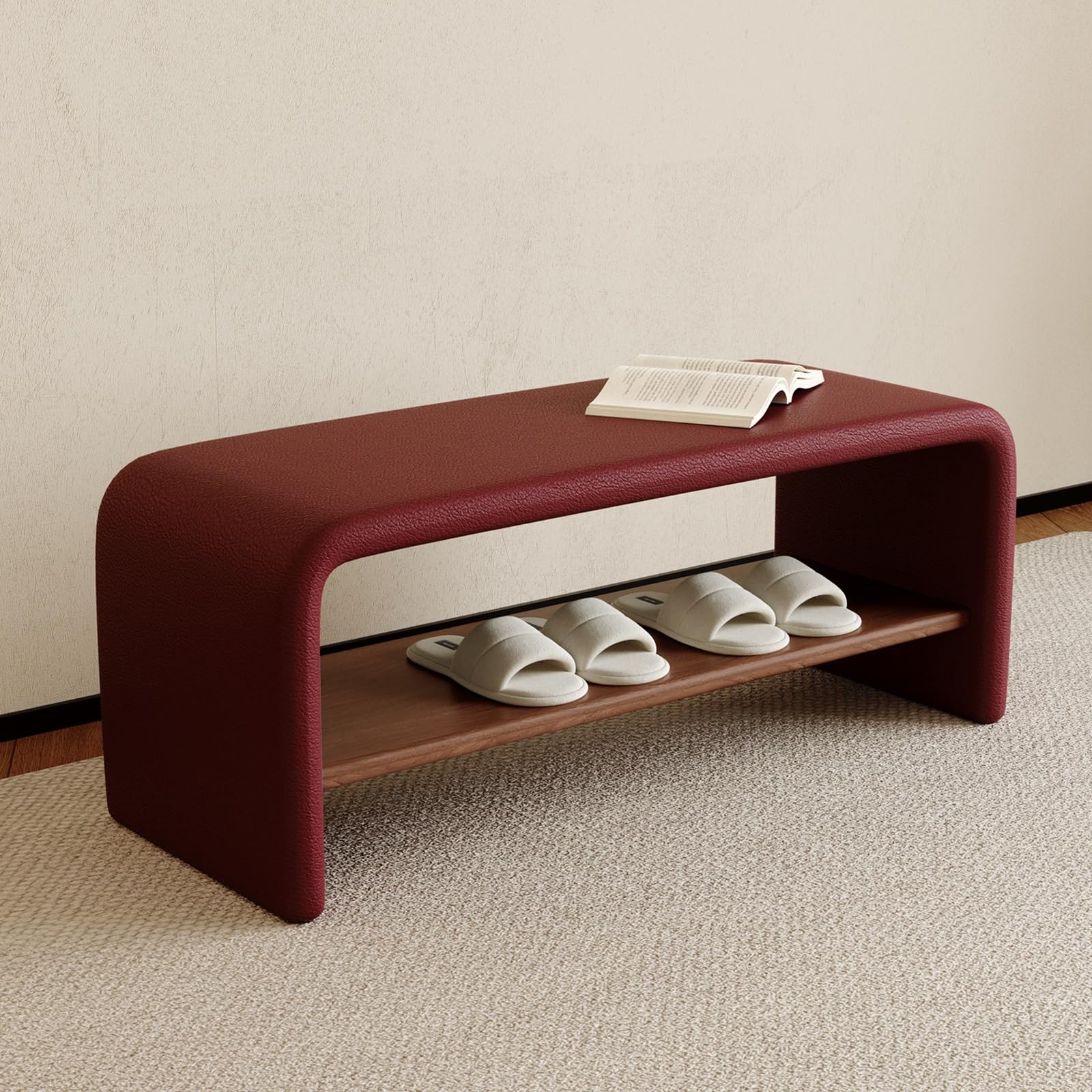 Banc à chaussures d'entrée en cuir avec rangement pour talons et couloir sans montage