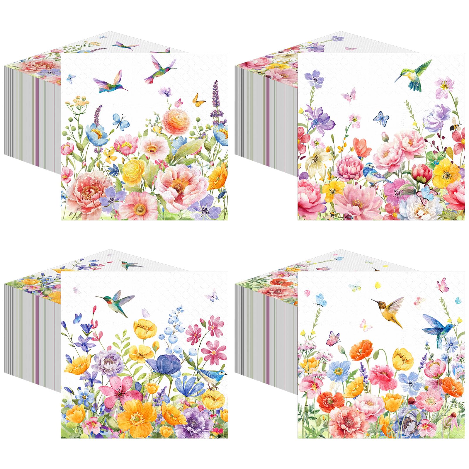 200 Pcs Spring Napkins, Guest Paper Napkins for Decoupage, 4 Style