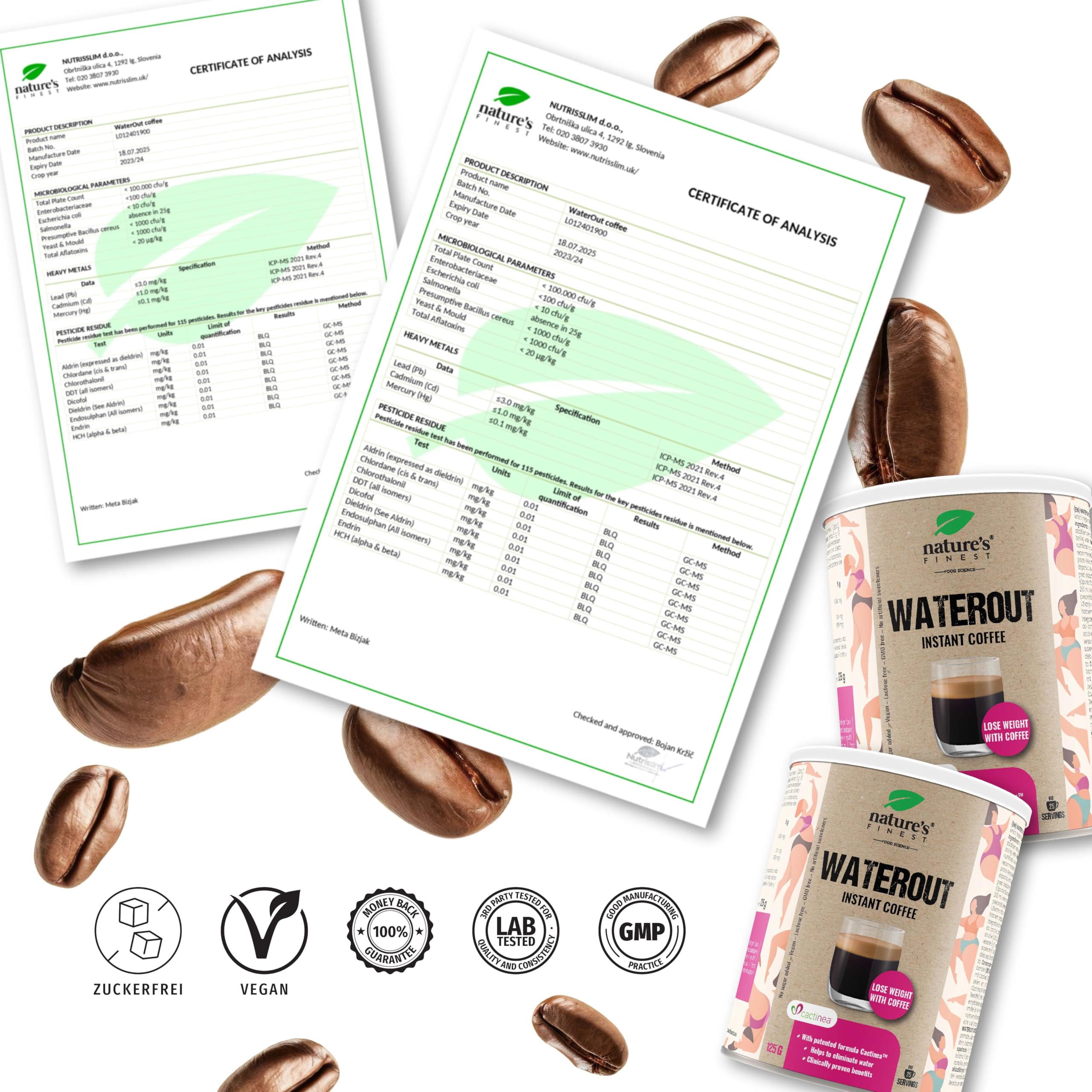 Nature's Finest WaterOut Coffee, Instant-Kaffee 375 g (3er Pack) | Instant-Kaffee (20 % Arabica) mit Cactinea Kaktusfeige - vegan, aromatisch, in Sekunden zubereitet