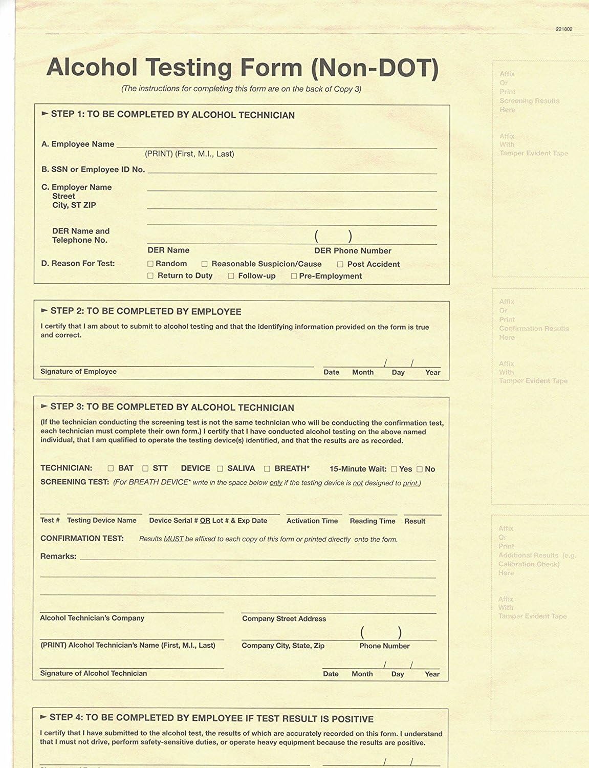 DOT/Non-DOT Breath Alcohol Testing Forms (1 Pack of Each) Made in USA