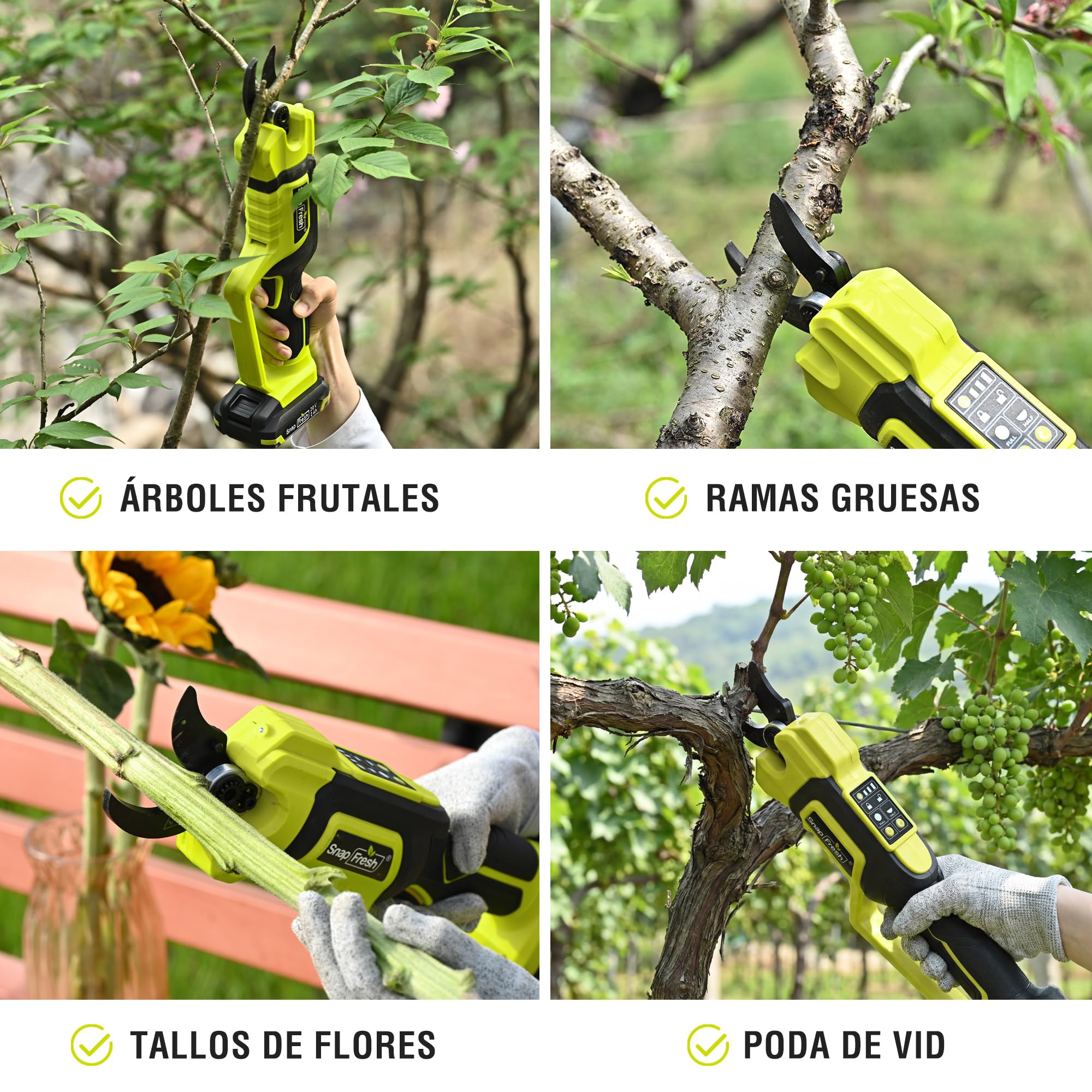 SnapFresh Tijeras de Podar Eléctricas 20V, Sin Escobillas, Diámetro Máx. de Corte de 40 mm, Tijeras de Podar Eléctricas con Batería de 2,0 Ah y Cargador, Hoja SK5 Inalámbrica para Ramas