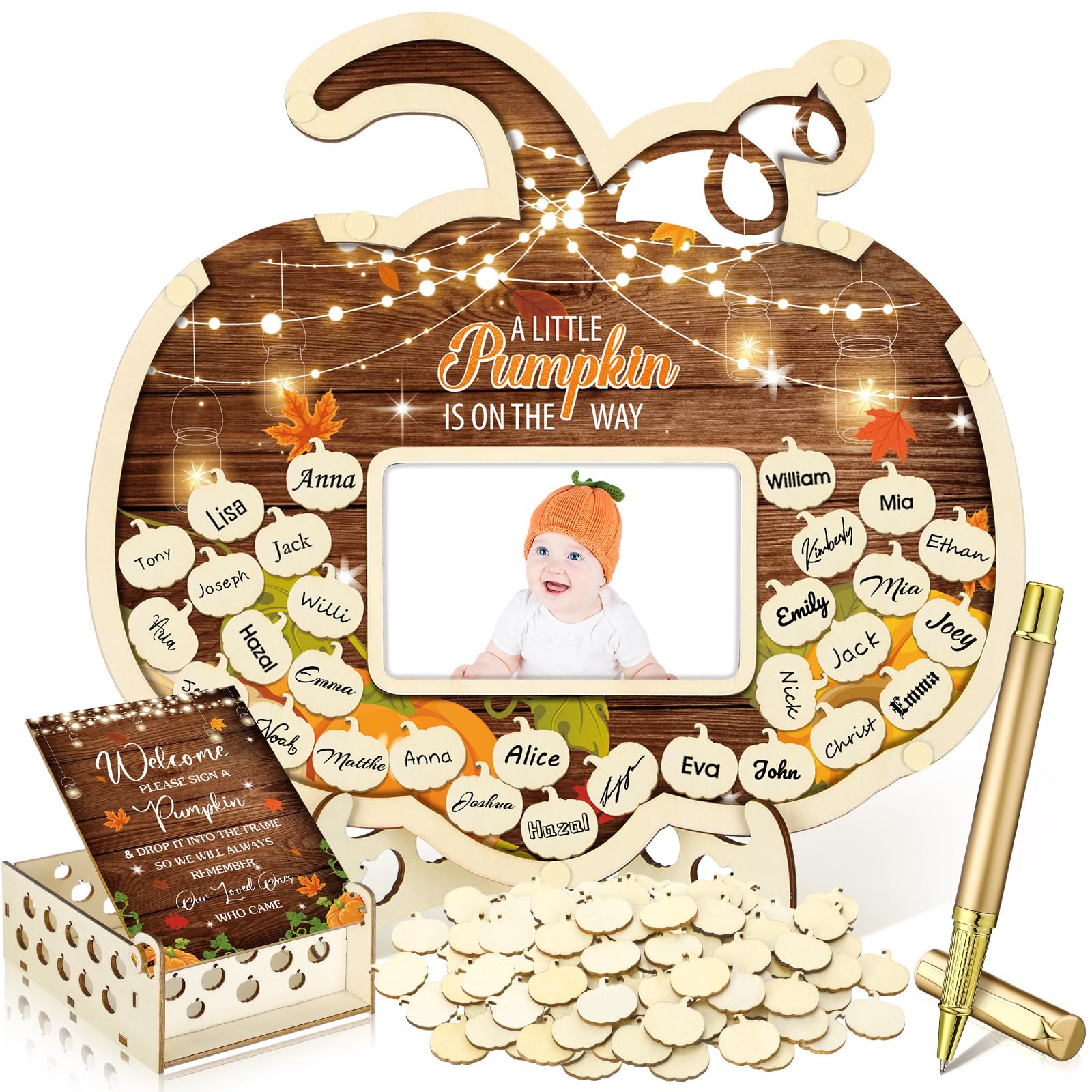 Wenqik 63 Pcs Rustic Little Pumpkin Baby Shower Guest Book,Brown