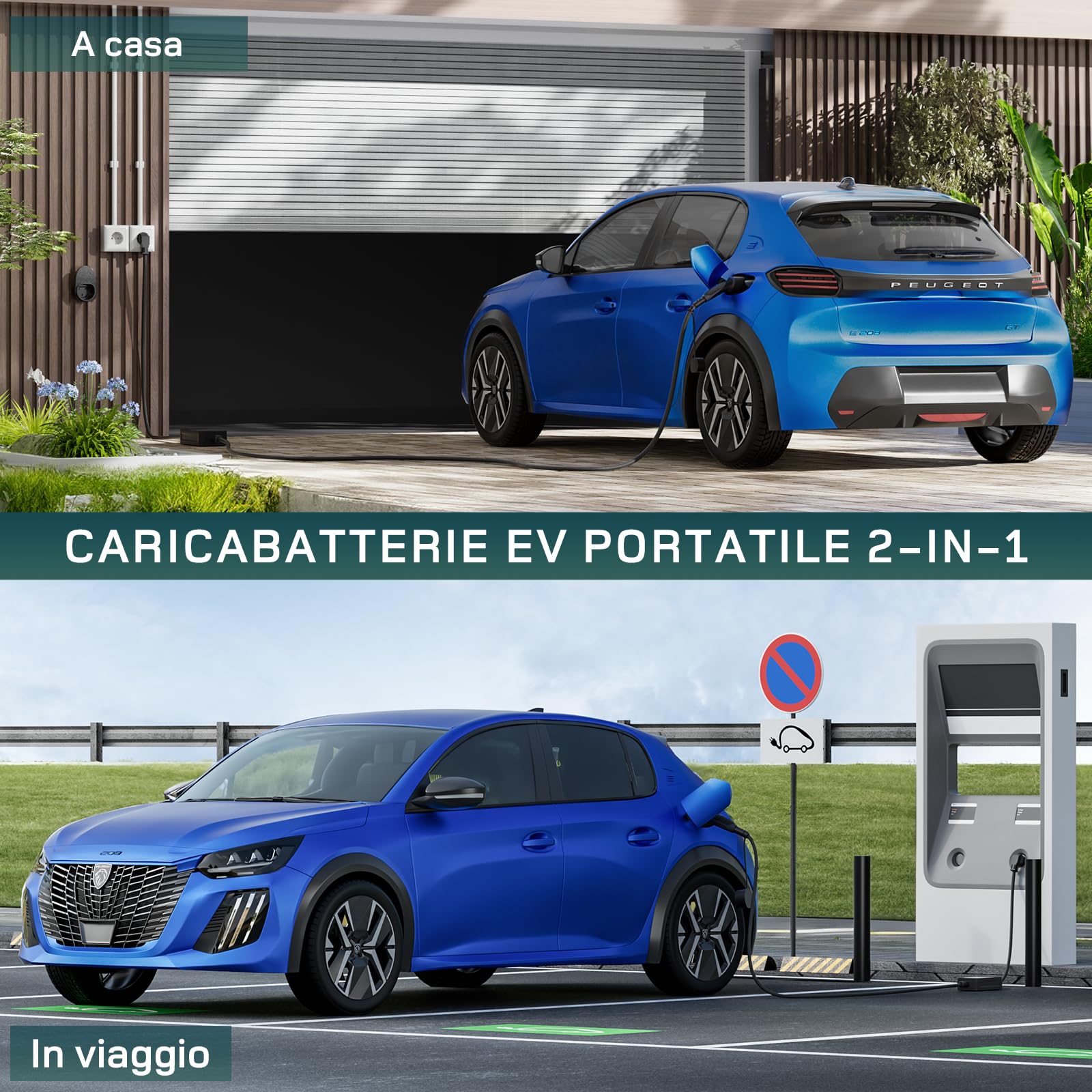 dé Cavo Ricarica Auto Elettrica Tipo 2 Schuko 3,7kW [6m | Monofase| 6/8/10/13/16A] Carichino Auto Elettrica con LCD Controllo Digitale Compatibile con Model 3/Y, e-208, Fortwo, Q4 e Altri EV/PHEV