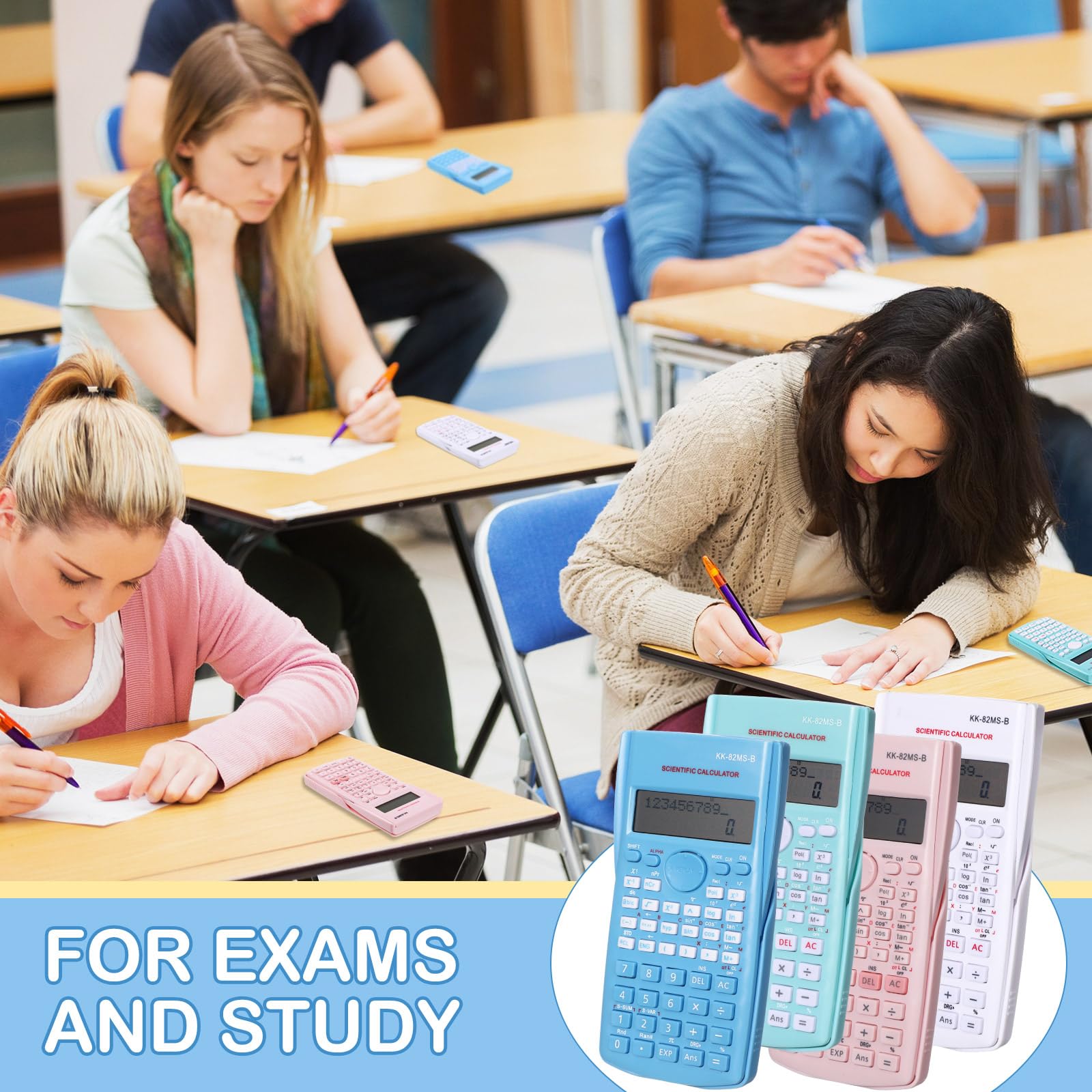 Calculadora científica de ingeniería de 2 líneas, función de visualización, calculadora matemática LCD, ideal para la escuela, aula, oficina, negocios, color rosa, azul, verde, blanco