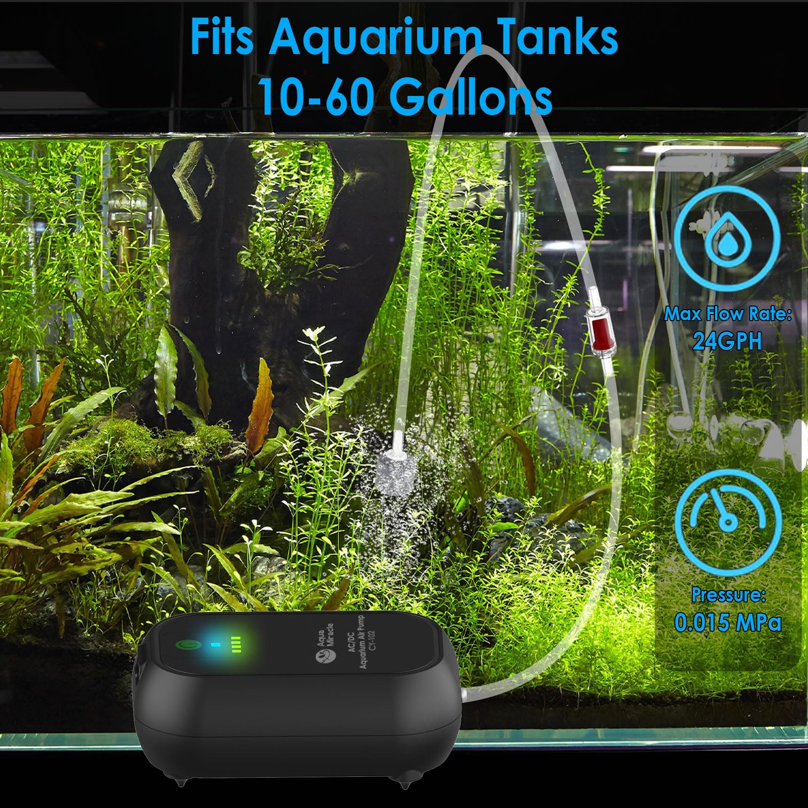 AquaMiracle Bomba de aire USB para acuario, recargable, para cubo de cebo, bomba de aire portátil alimentada por batería para acuario, bomba de aire para pecera para pesca al aire libre, corte de