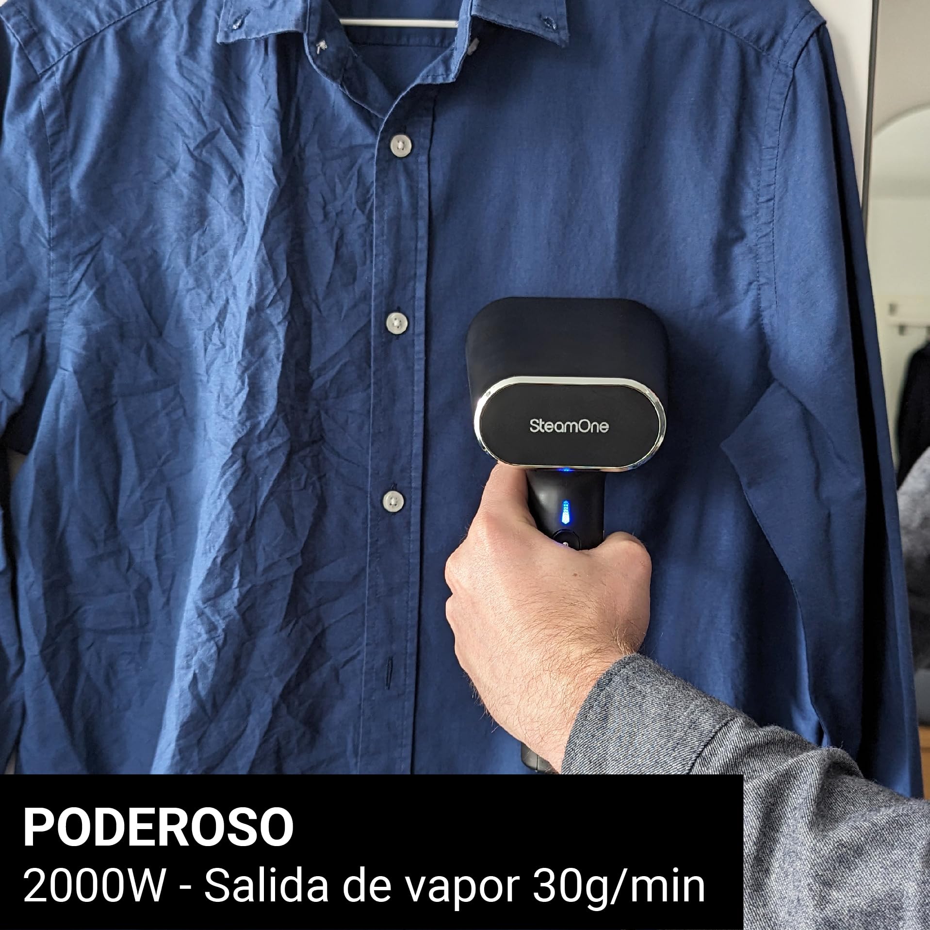 SteamOne - Plancha de vapor 2000 W, 30 g/min - Plancha de viaje - Autonomía de 8 min (150 ml) - Cable de 3 m - Elimina el 99,99% de los virus, gérmenes y bacterias - Listo en 30 segundos - EUNS150B