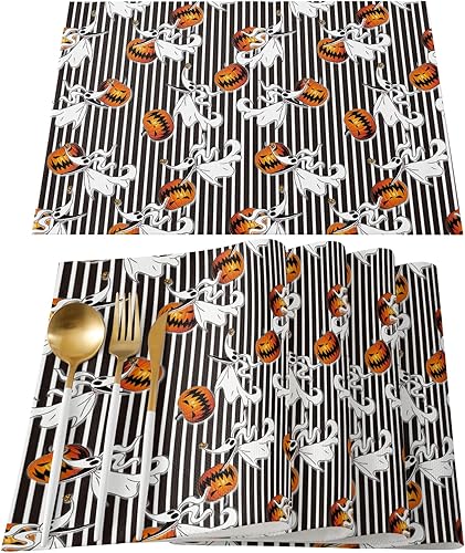 Miniatura 1 de 4 manteles individuales de Halloween, Pesadilla antes de Navidad, cero manteles individuales, decoraciones de Halloween, calabazas y cero manteles