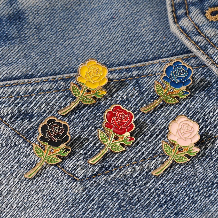 Rose Flower Enamel Pins Set Elegant Cute Alloy Brooch Lapel Pins for Women, Teens - Mini Floral Badge Accessories for Backpacks, Jackets, Bags Pack of 5 - Image 2
