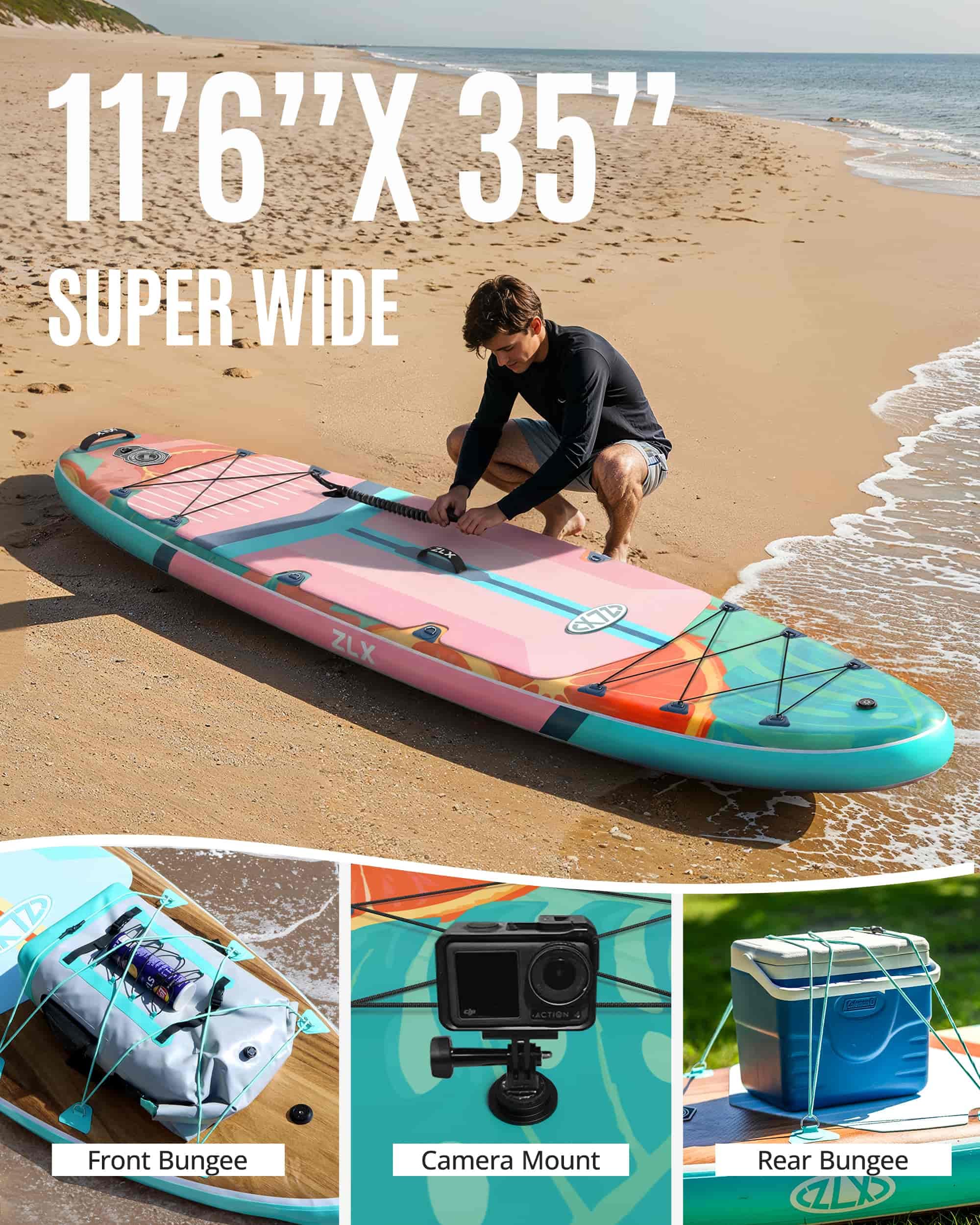 ZLX 350 cm Extra Duża Nadmuchiwana Deska SUP z Siedziskiem, Duża Nośność 249 kg, dla Dorosłych, Przyjazna dla Początkujących, Stabilna