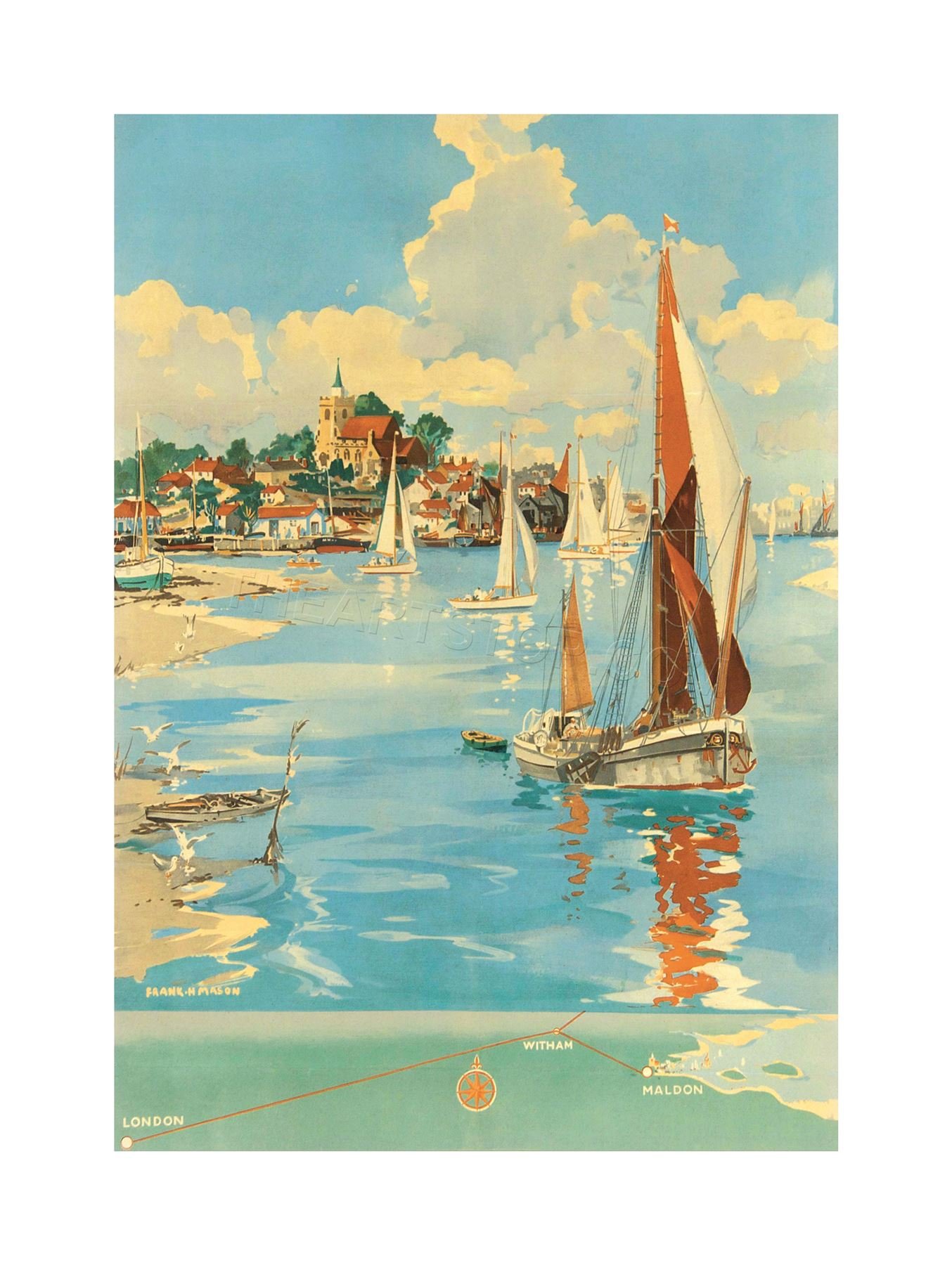 Travel England Maldon British Railways Harbour Sail Boat Wall Art Print