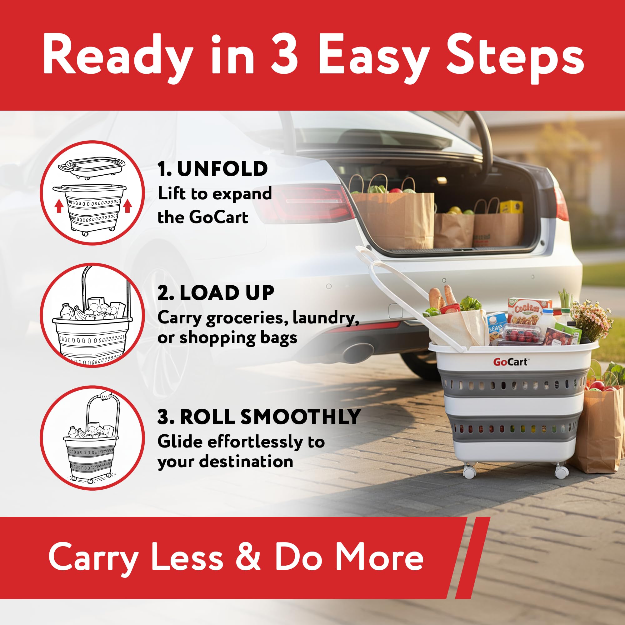 dbest Products Cesta Plegable para la Colada Gocart con Ruedas, Carrito de Compras, Plegable, Cesta de plástico, Asas para Ropa Sucia