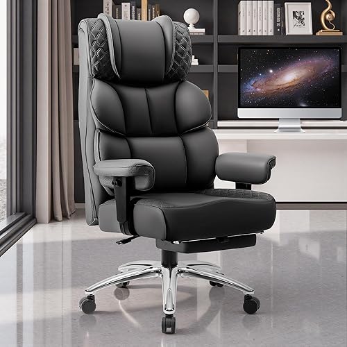 Silla de escritorio de oficina, silla de juegos de cuero grande y alta con reposapiés, sillas de computadora reclinables ejecutivas ergonómicas