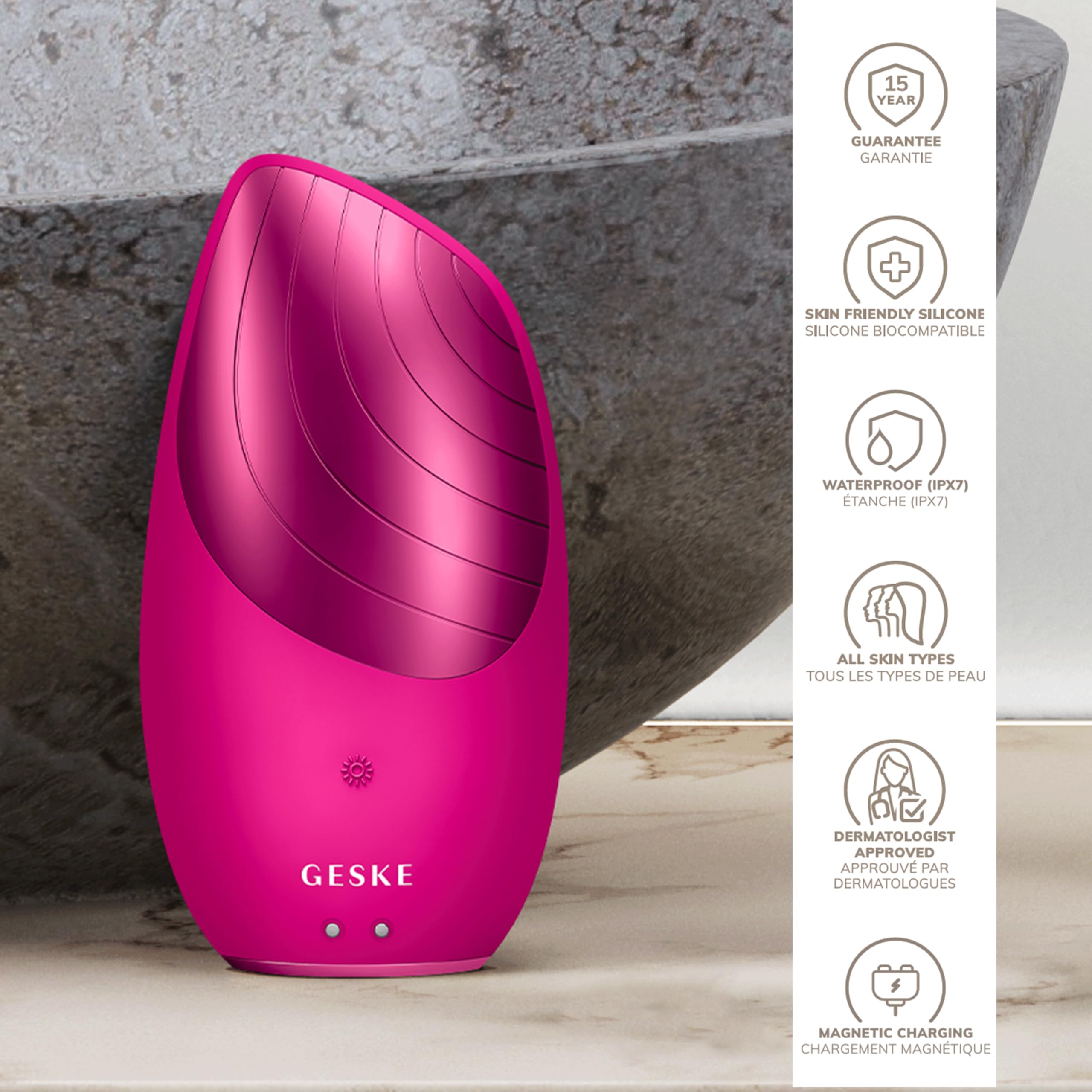 GESKE SmartAppGuided Sonic Thermo Brosse faciale | 6 en 1 | Nettoyage de la peau | Brosse nettoyante avec fonction thermique | Masseur facial | Brosse électrique pour le visage | Appareil de nettoyage