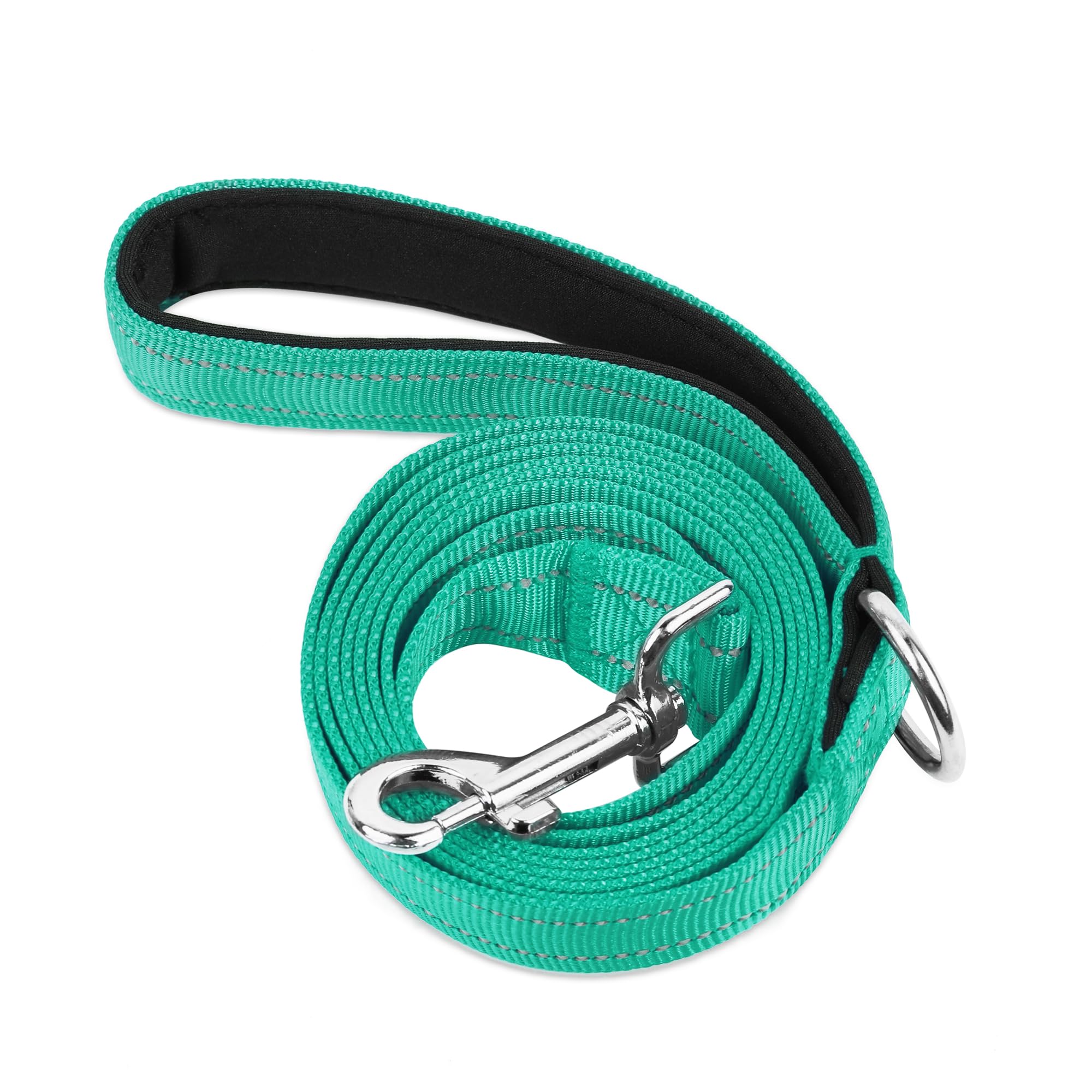 PWOD Double-Sided Reflective Nylon Dog Leash, 6 FT/4 FT/5 FT, Soft Padded Handle Heavy Duty Leashes with D Ring for Medium and Large Dogs Walking and Training,(Teal, 4FT)