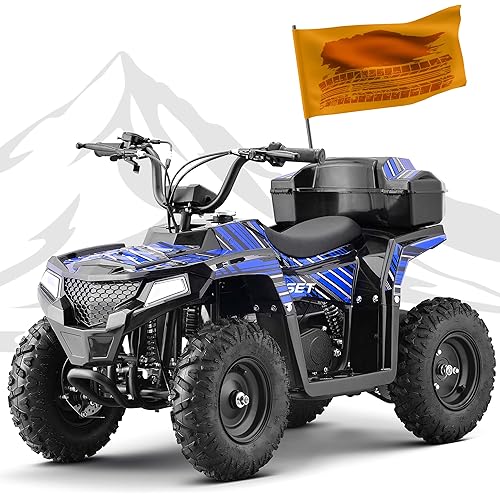 XW-A19 40CC Four Wheelers Gas-Powered ATV Quad for Kids 6+, 165 lbs Max Kids Gas 4 Wheele, 15.5 MPH Max with Parental Speed Control, Off-Road UTV, LED Headlight and Storage Box (Blue01)
