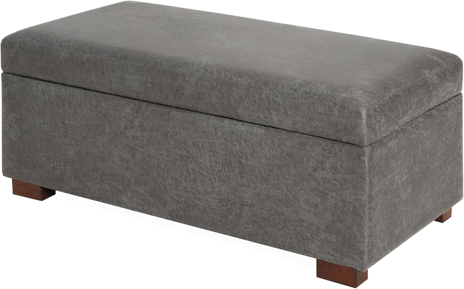 Christopher Knight Home Kaisa Rectangle Storage Ottoman, Wooden Frame Ottoman Bench with Large Seat for Living Room/Entryway, Comfy Seating Experience with Dense Foam Padding, Dark Grey