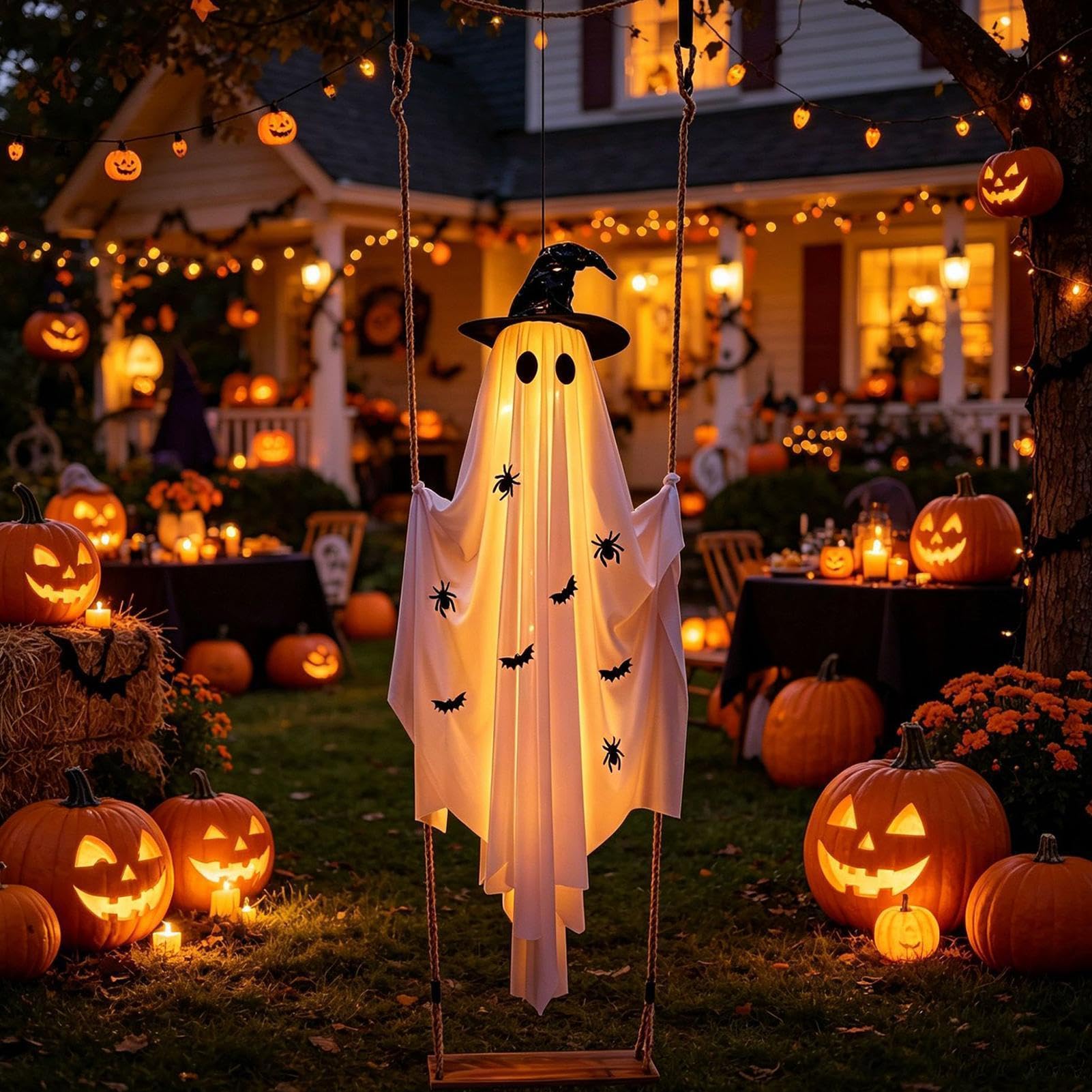 Halloweenowe Dekoracje Duchy Upiorny Świecący Latający Rekwizyt | Halloween Latające Duchy z Oświetleniem LED Do Ogrodu, Wnętrz Oraz Domu Na Czas