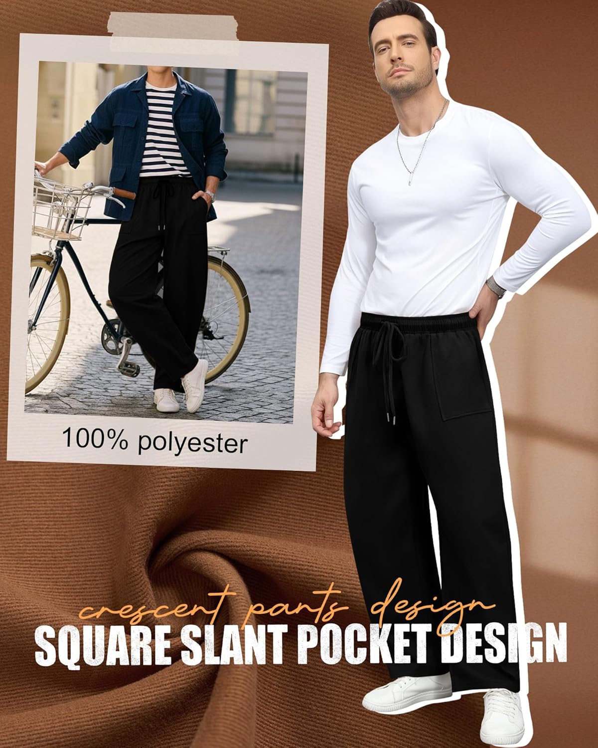 Men Baggy Sweatpants Twill Cotton Wide Leg Chino Pants Loose Fit Fashion Casual Uncuffed Pant with Pockets - Image 5