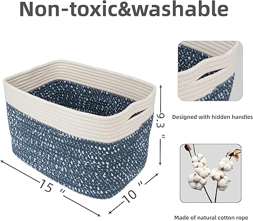 Miniatura 65 de Cesta de almacenamiento de cuerda de algodón, cesta tejida para organizar estantes, 15 x 10 x 9.3 pulgadas, cestas decorativas rectangulares
