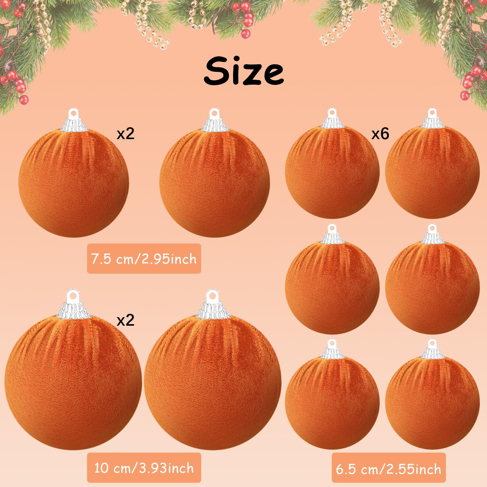 Gresorth Halloween Tissu Enveloppé Boule Set Velours Suspension Parure Mousse Antichoc Décoration Engagement Parti Orange 10 Pièces