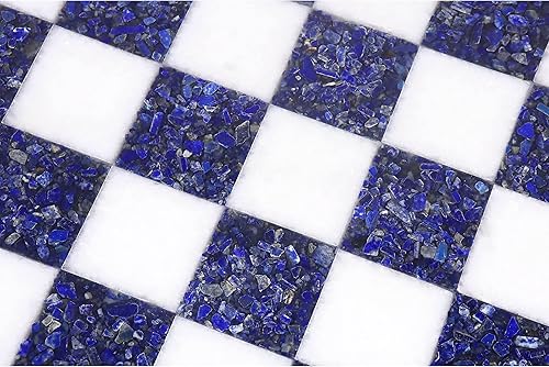 Miniatura 5 de Royal Chess Mall - Tablero de ajedrez de lujo de piedra de mármol sin bordes de 15 '' - Lapislázuli azul y blanco