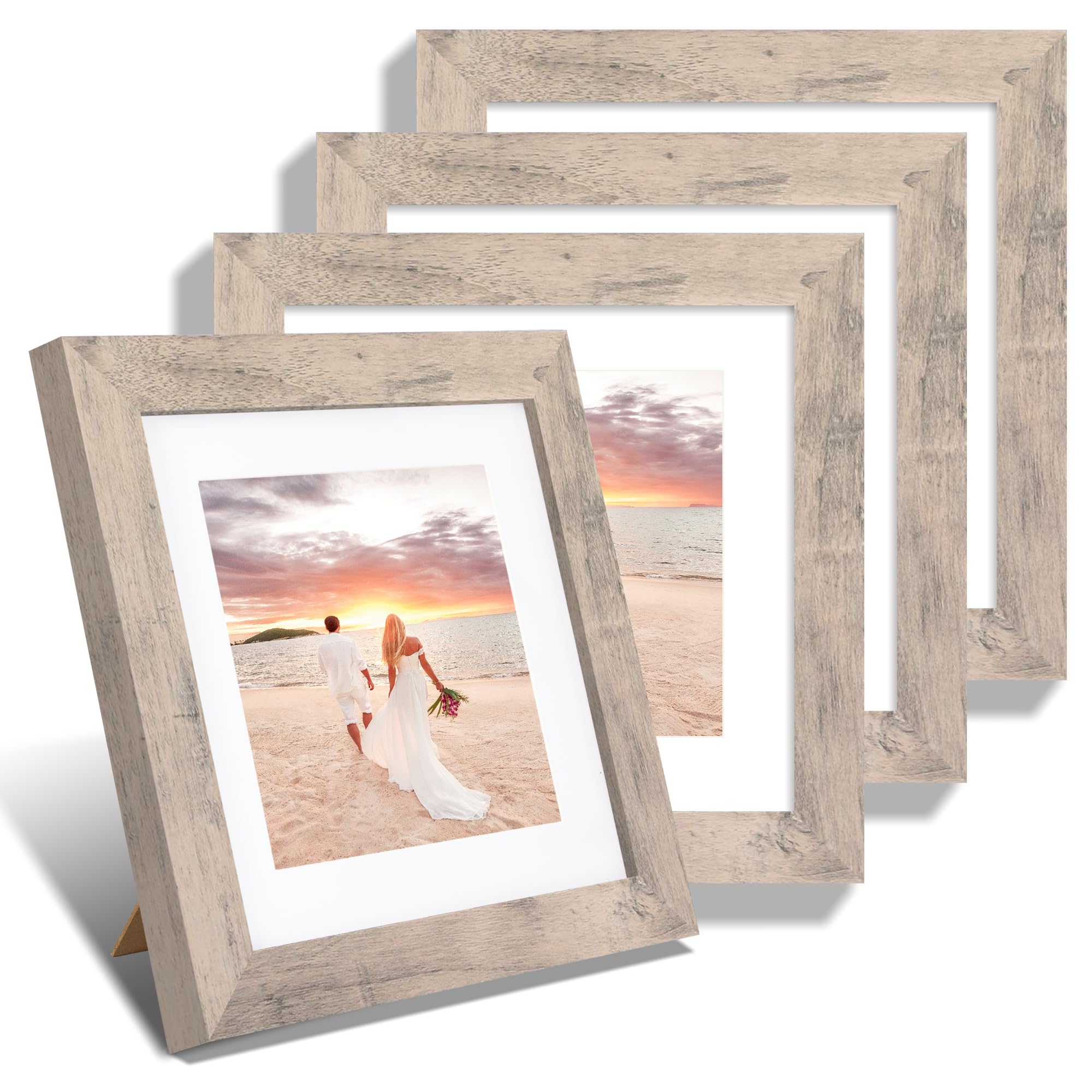iRahmen 8x8 Picture Frames Set of 4 with High Definition Real Glass, Smoke Gray Frame Display 6x6 Pictures with Mat or 8 x 8 Without Mat, Wood Square