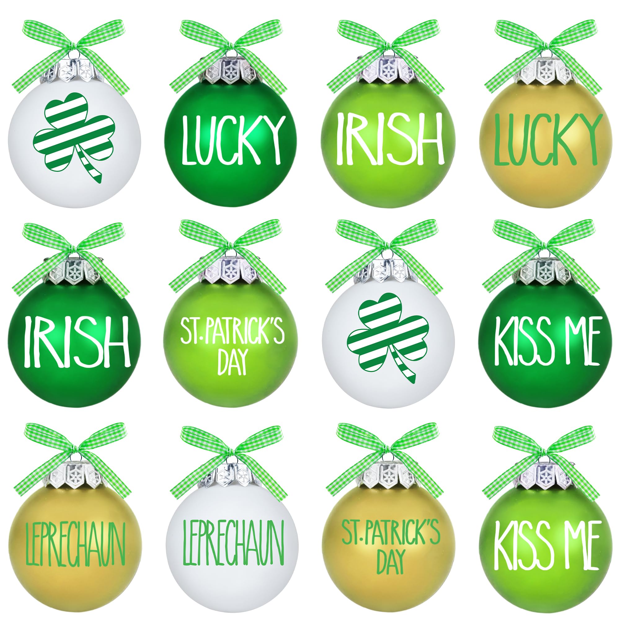 Photo 1 of 12PCS St. Patrick's Day Ball Ornaments - Green Gold White St. Patrick's Day Tree Ornaments, St. Patrick's Day Decorations Irish Shamrock Hanging Balls Baubles for Home Tree Party