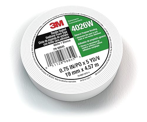 Miniatura 1 de 3M Cinta de espuma de uretano revestido doble, natural 4026, 116 pulgadas de grosor, 36 yardas de largo, 1 pulgada de ancho (9 unidades)., Blanco, 1