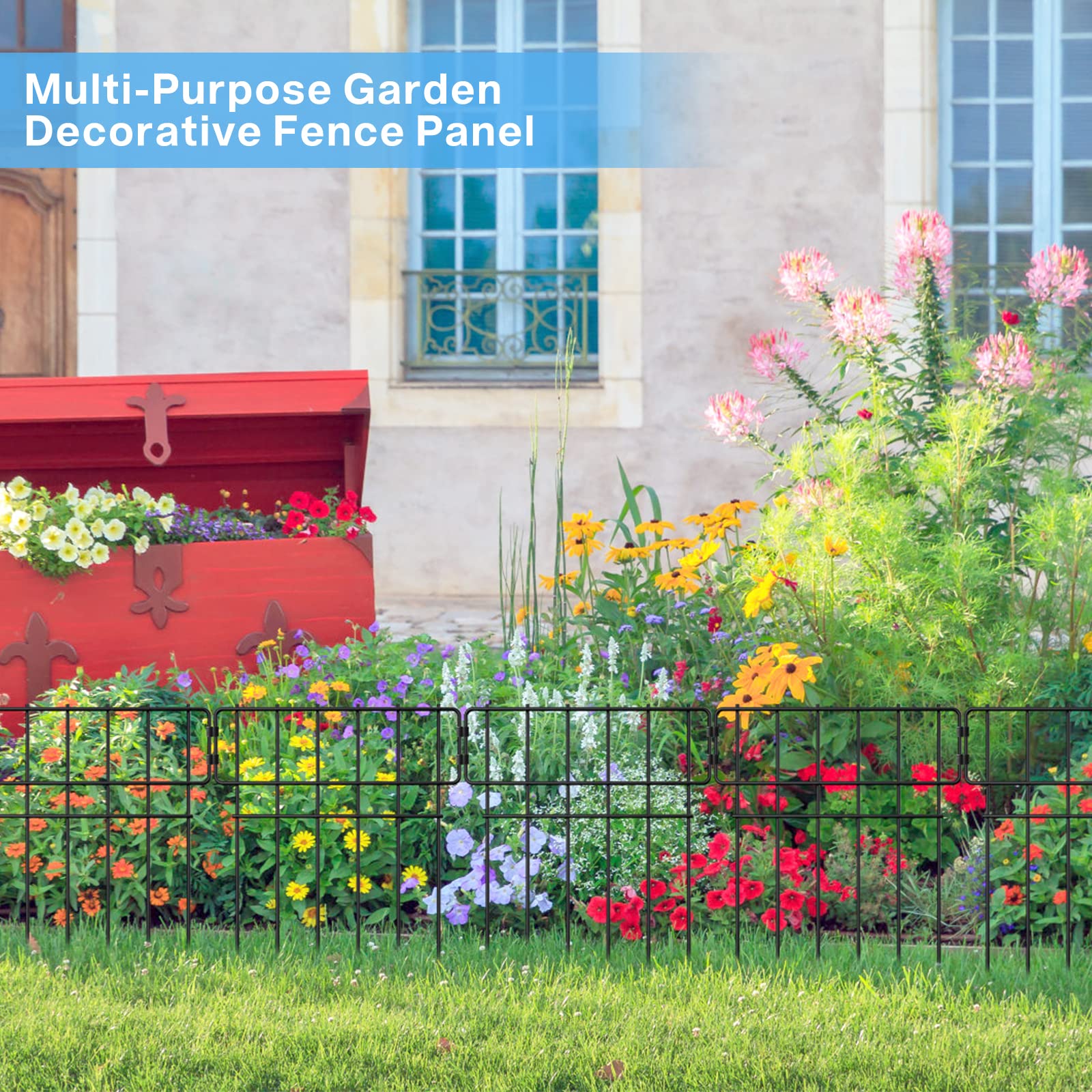 CADUKE Hoher Gartenzaun 15-teilig – 100 Cm Hoch, Rostfreies Metall, Tierbarriere Für Hunde & Kaninchen, Gewölbtes Design