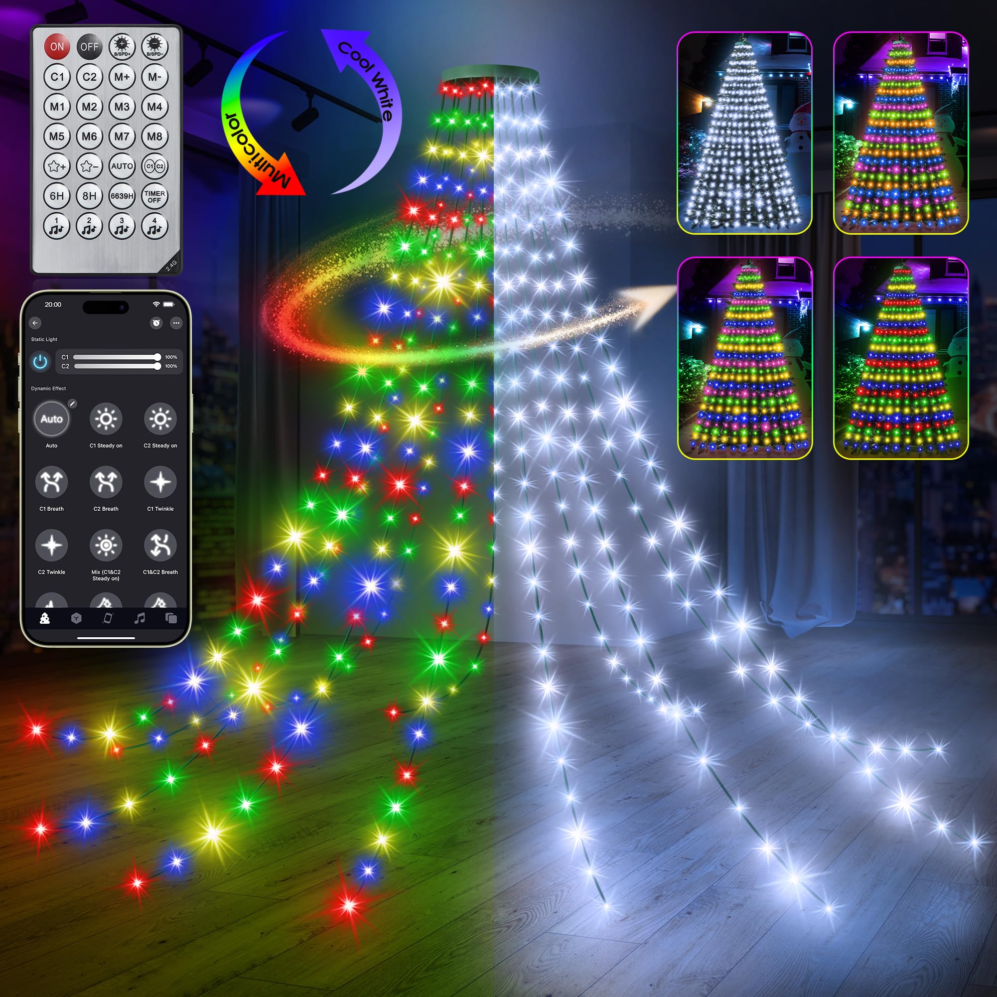 Indoor christmas tree lights netted