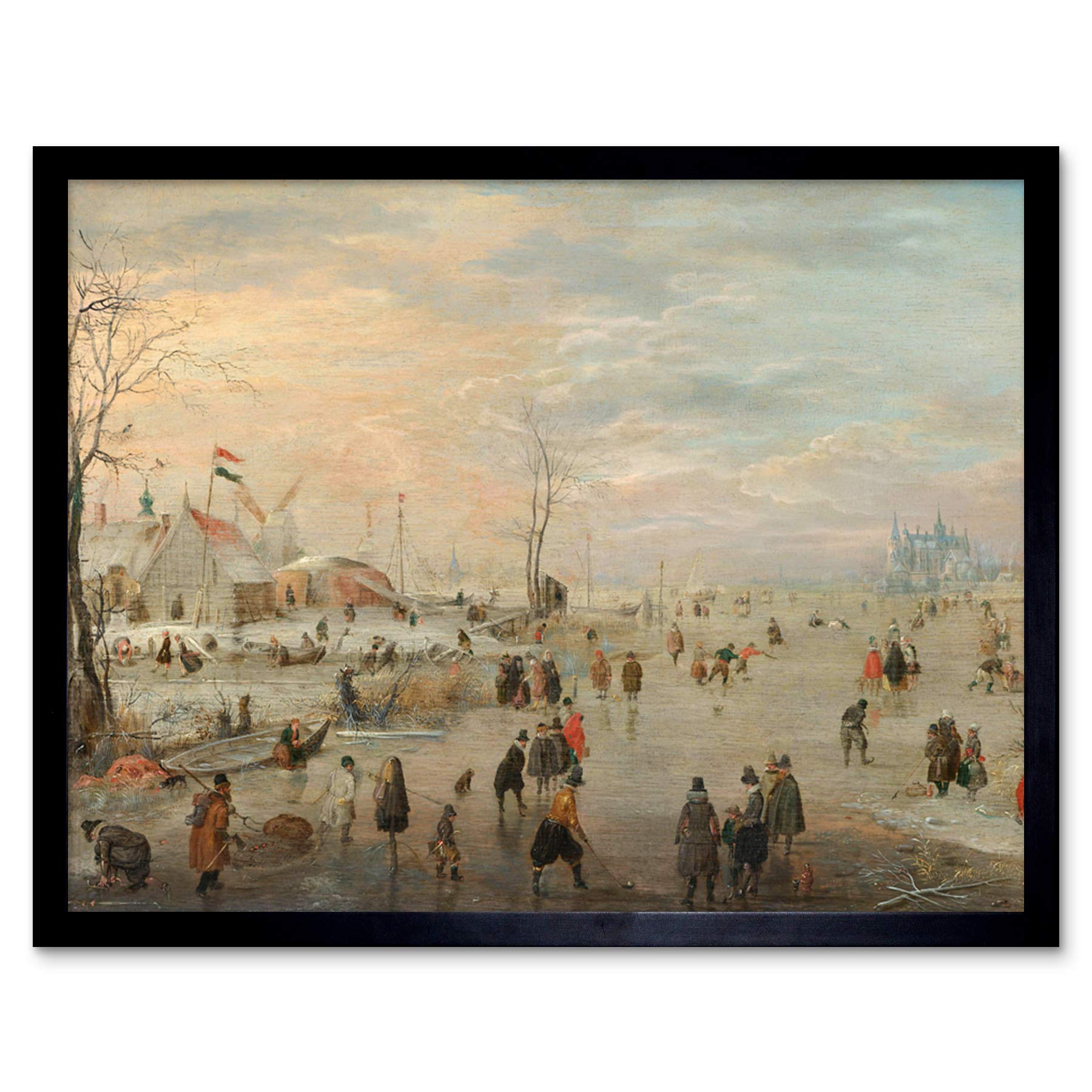 Artery8 Hendrick Avercamp Enjoying The Ice Skating Painting Art Print Framed Poster Wall Decor 12x16 inch