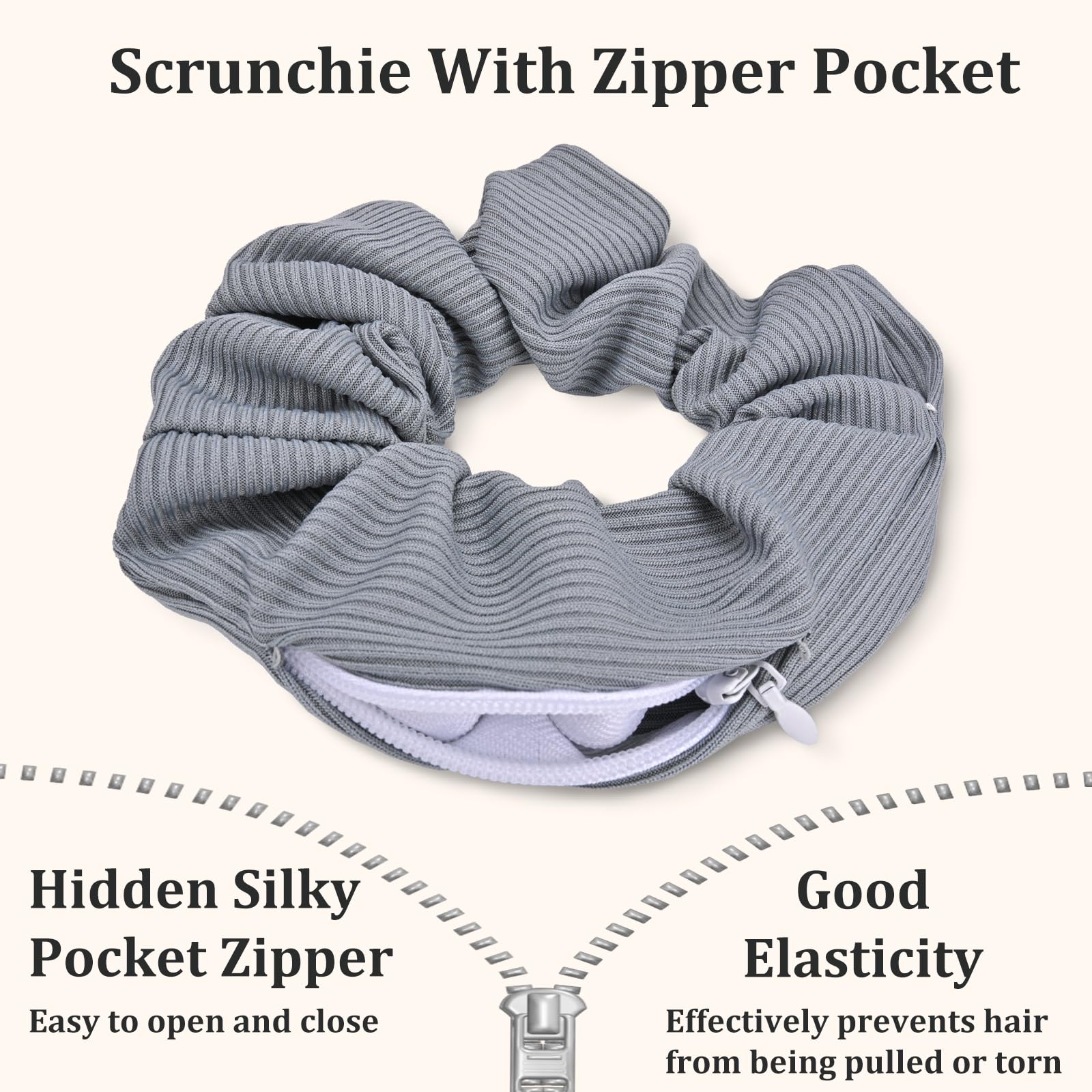 6PCS Scrunchie with Zipper Pocket, Large Capacity Stash Scrunchies for Girls Hidden Pocket Hair Scrunchies for Women - Image 3