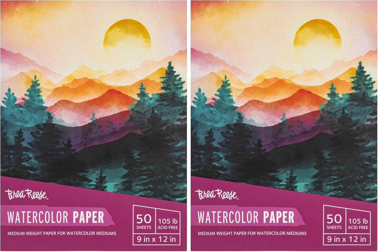 Momenta Brea Reese Watercolor Paper Pad 9"X12"-50 Sheets, White (Pack of 2)