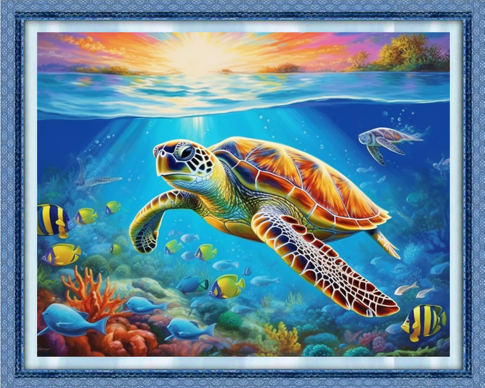 Dooxvey Cross Stitch Kits for Adults Stamped Full Range of Embroidery Starter Kits for Beginners 11CT Printed Cross Stitch Patterns Needlepoint Kits Stamped Crossstitch-Sunrise Turtle 16x20 inch
