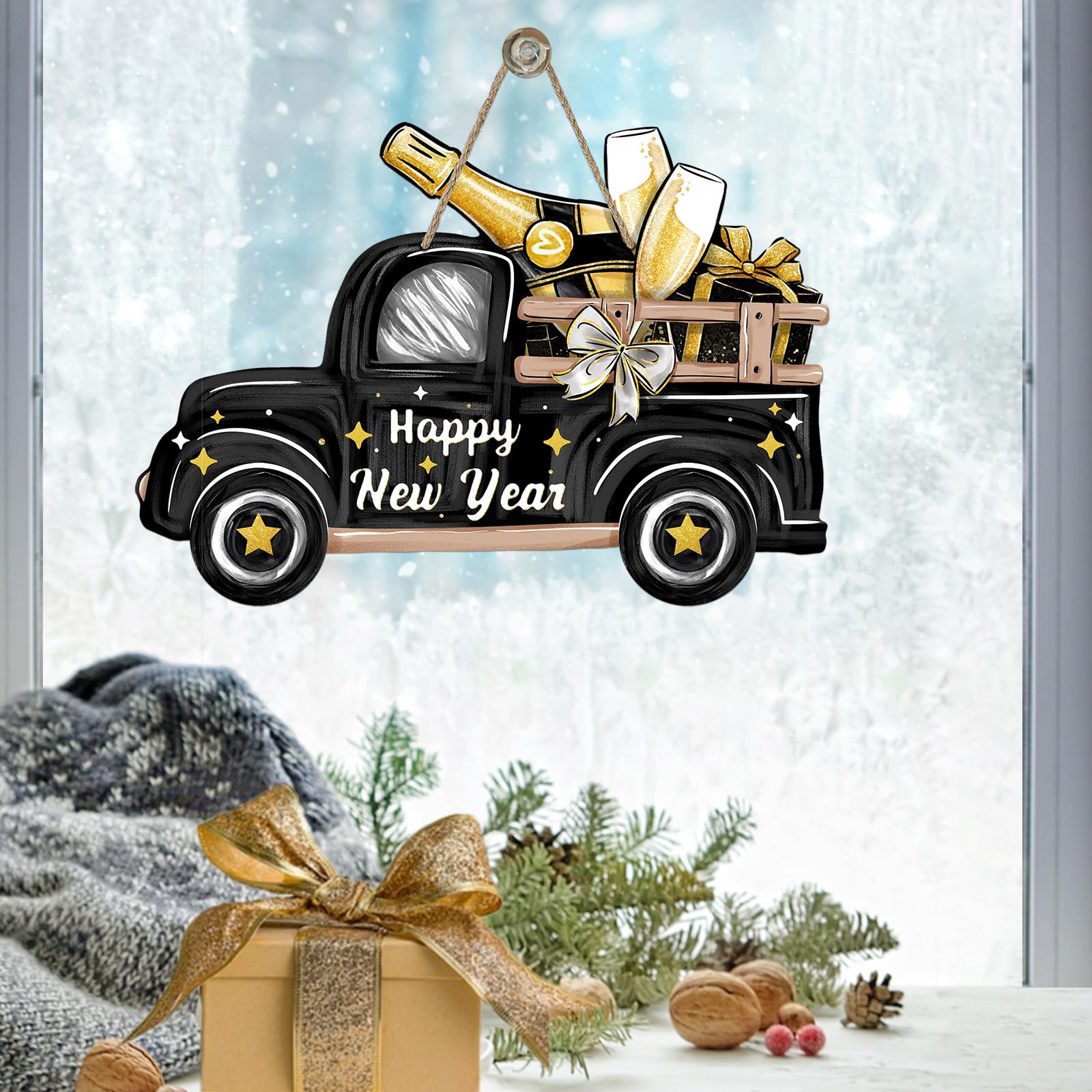 Amazon.com: Deroro Happy New Year 2026 Black Gold Truck Front Door